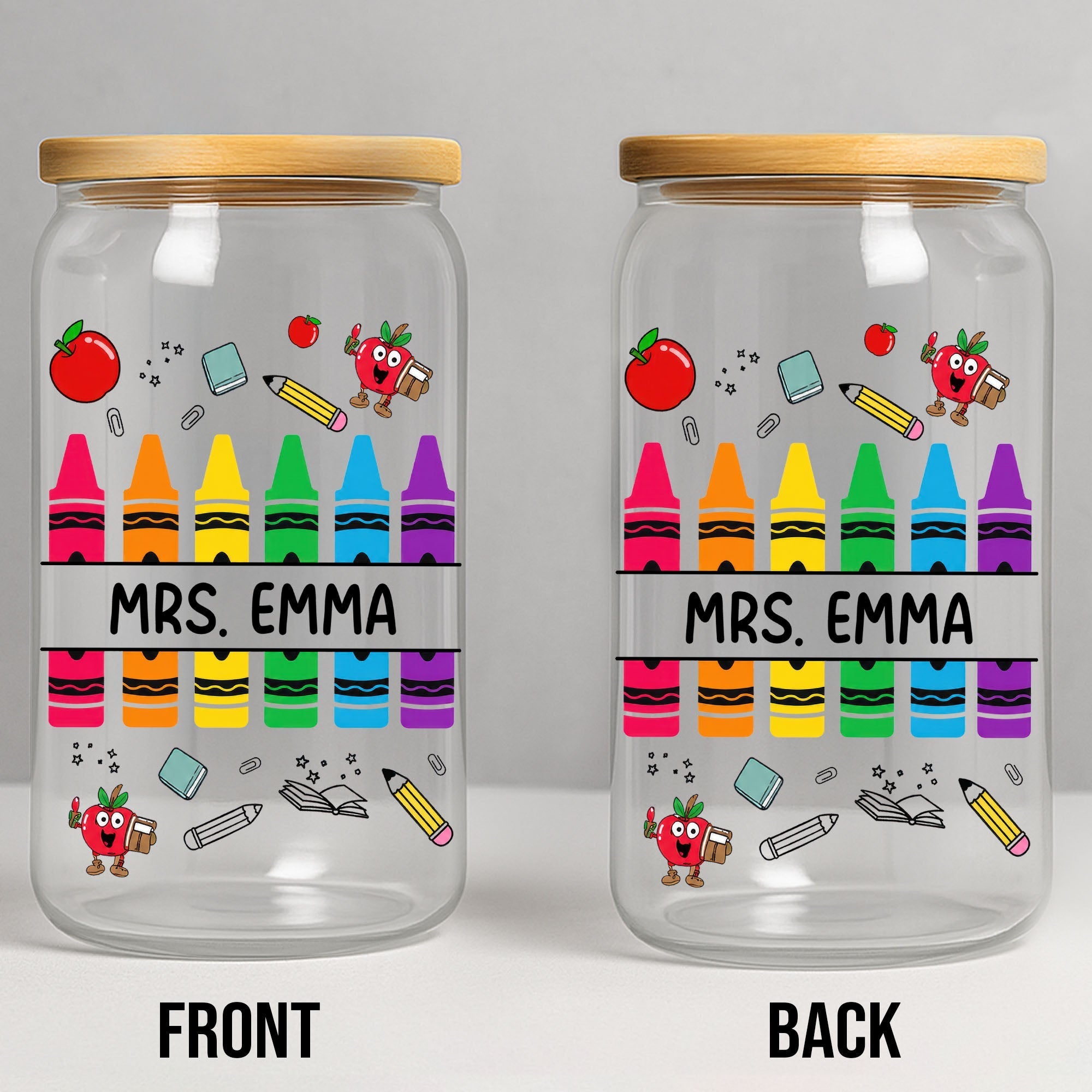 Personalized Clear Glass Can with Straw Teacher Gift Eco-Friendly