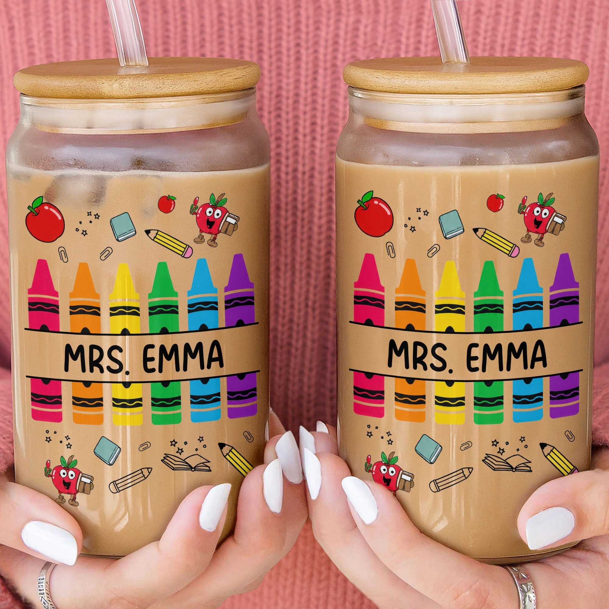 Personalized Clear Glass Can with Straw Teacher Gift Eco-Friendly