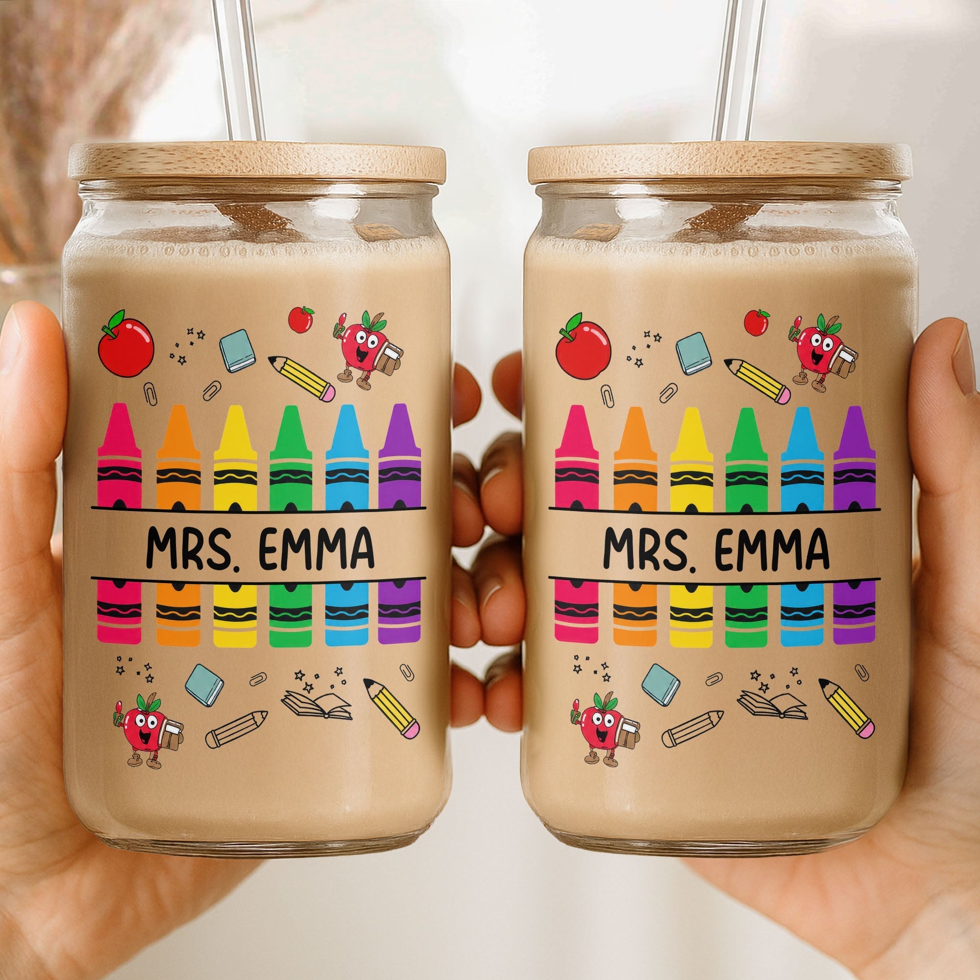 Personalized Clear Glass Can with Straw Teacher Gift Eco-Friendly