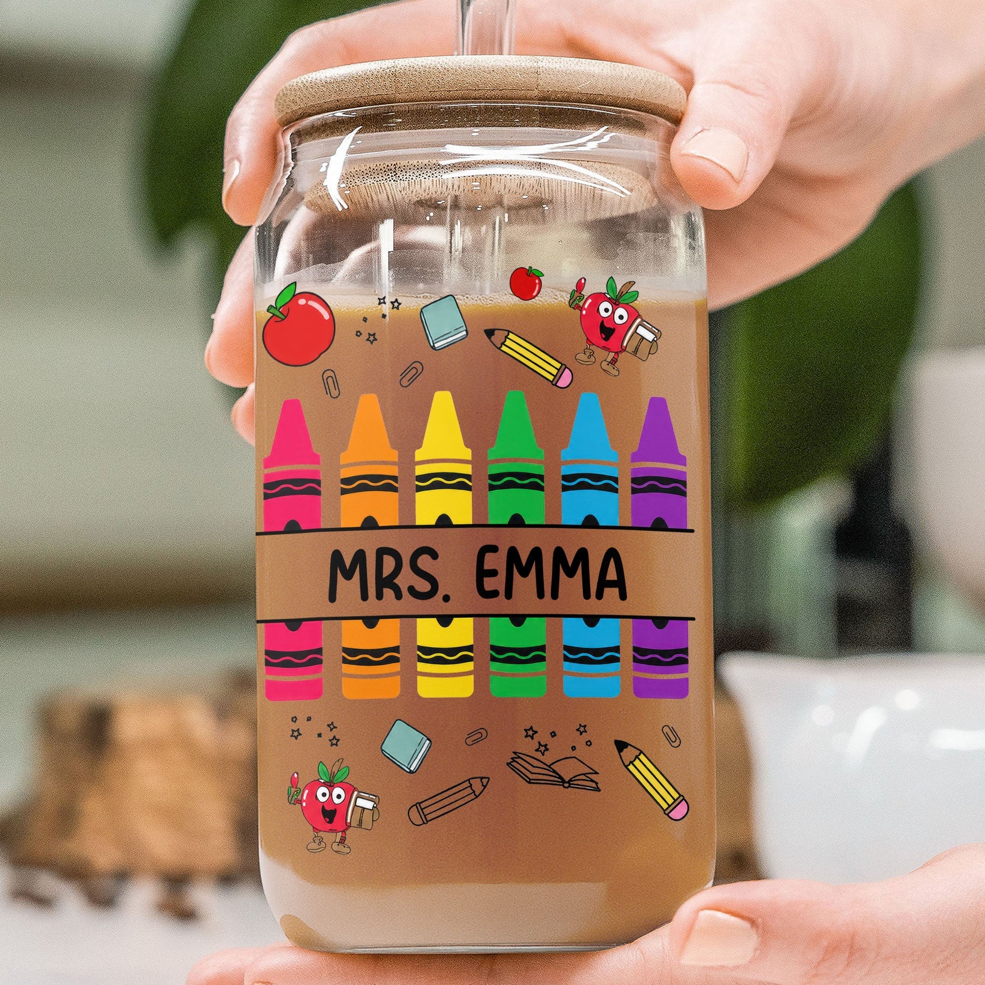 Personalized Clear Glass Can with Straw Teacher Gift Eco-Friendly