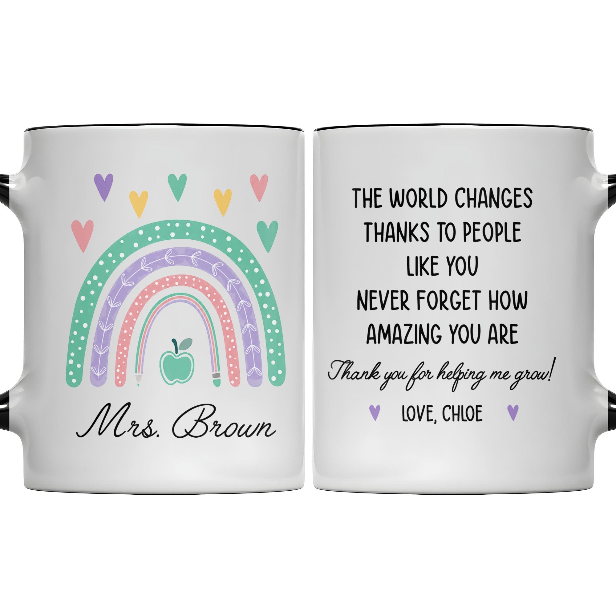 Personalized Ceramic Accent Mug Teaching Gift for Teacher - Rainbow Apple Design