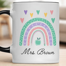 Load image into Gallery viewer, Personalized Ceramic Accent Mug Teaching Gift for Teacher - Rainbow Apple Design
