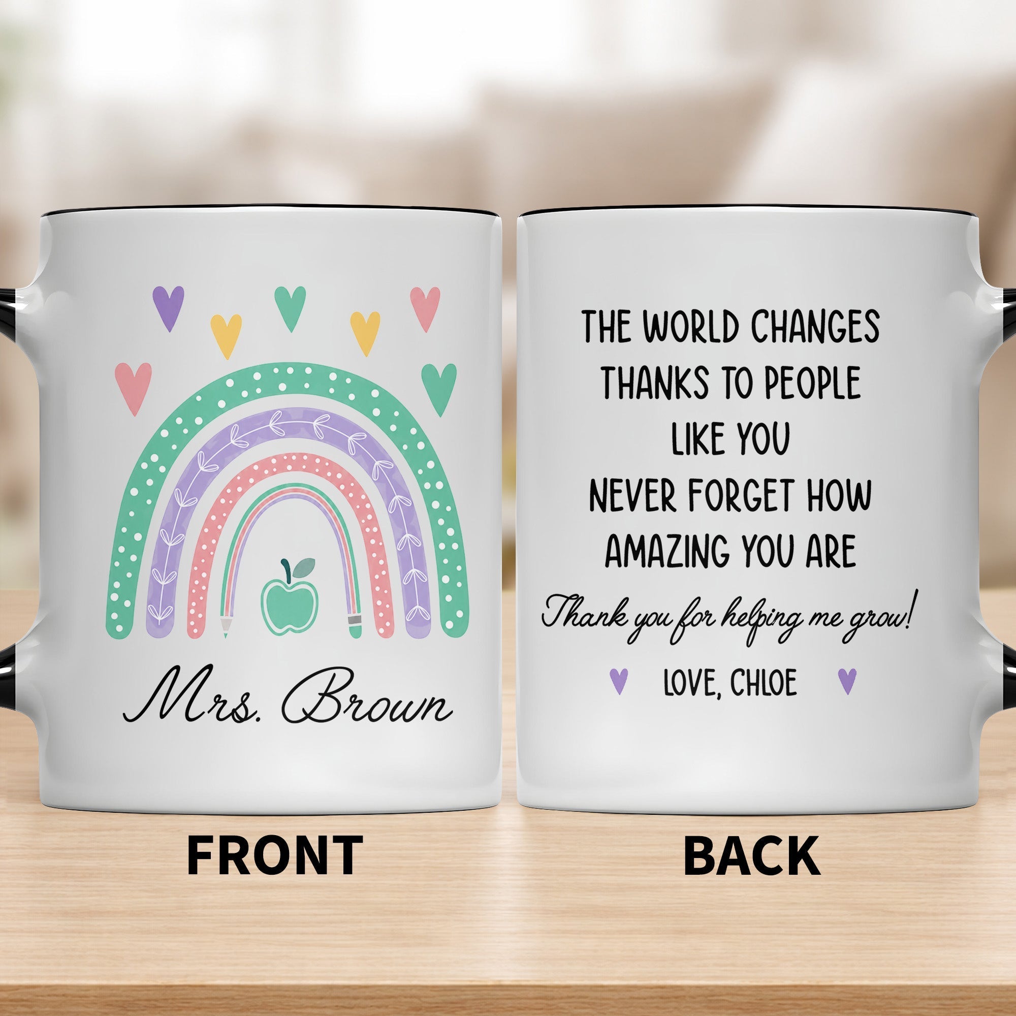 Personalized Ceramic Accent Mug Teaching Gift for Teacher - Rainbow Apple Design