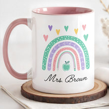 Load image into Gallery viewer, Personalized Ceramic Accent Mug Teaching Gift for Teacher - Rainbow Apple Design
