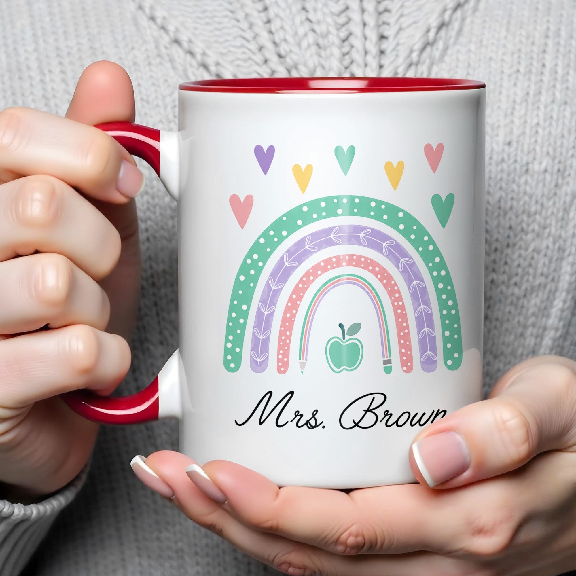 Personalized Ceramic Accent Mug Teaching Gift for Teacher - Rainbow Apple Design