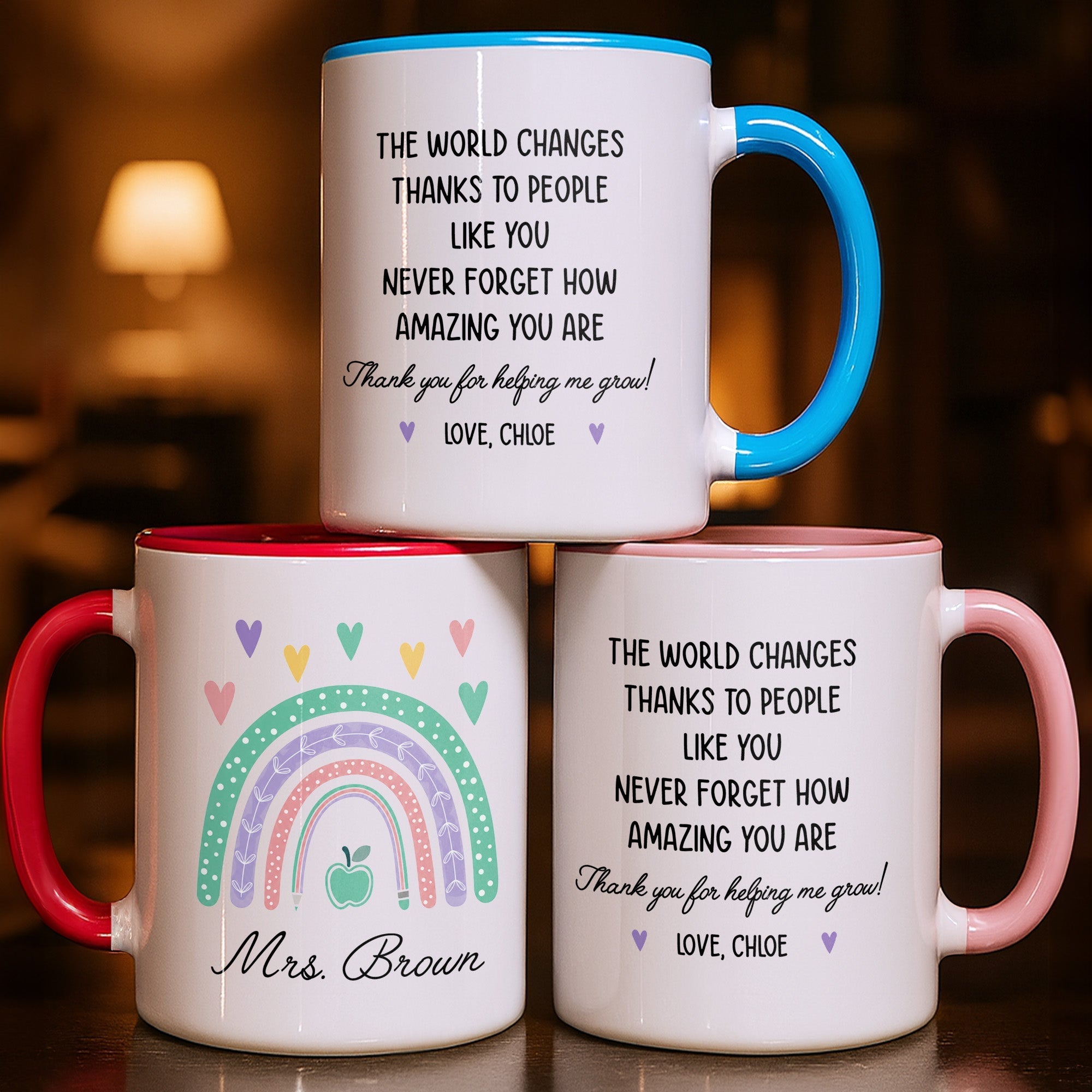 Personalized Ceramic Accent Mug Teaching Gift for Teacher - Rainbow Apple Design