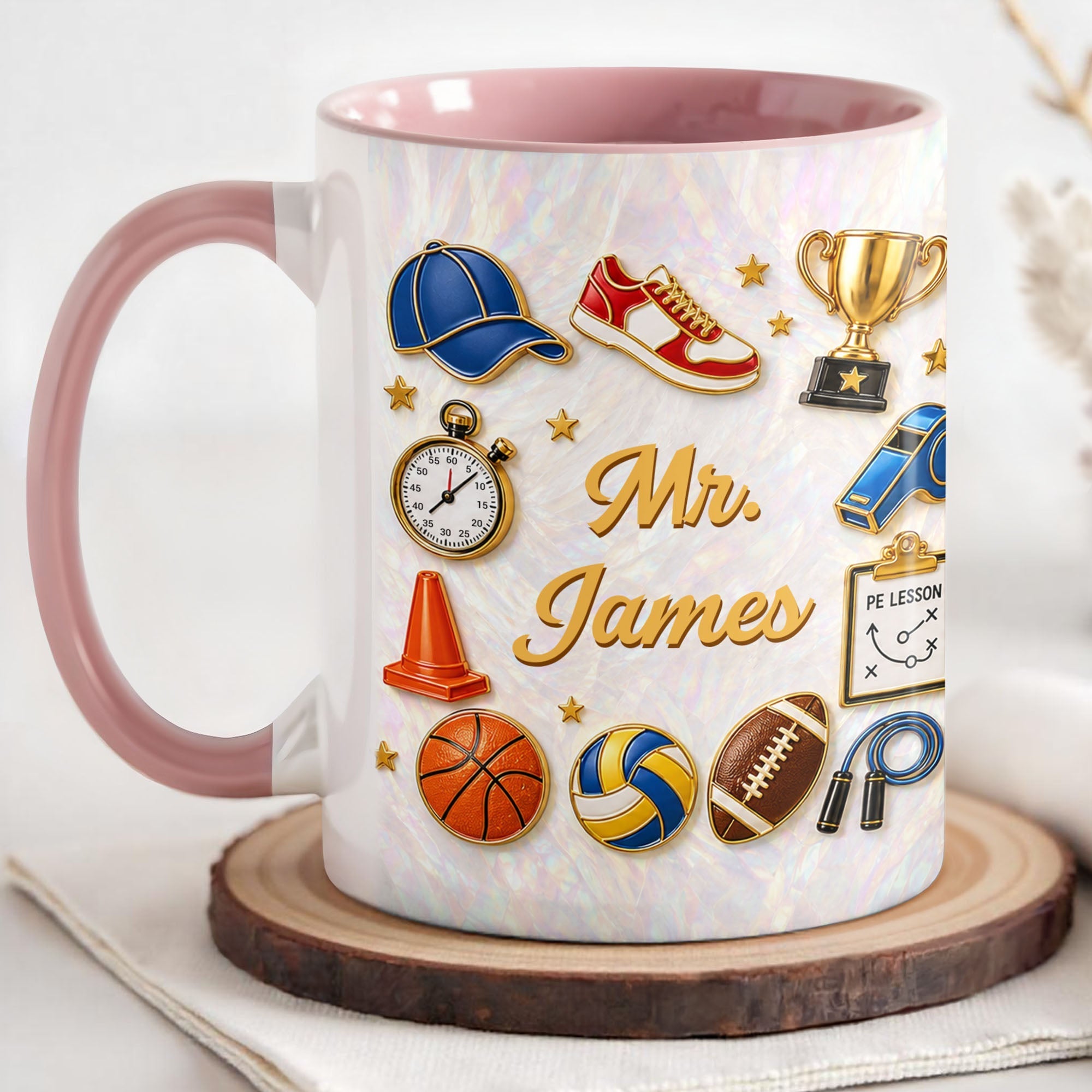 Personalized Accent Mug Custom Teacher Gift with Mother of Pearl Mosaic