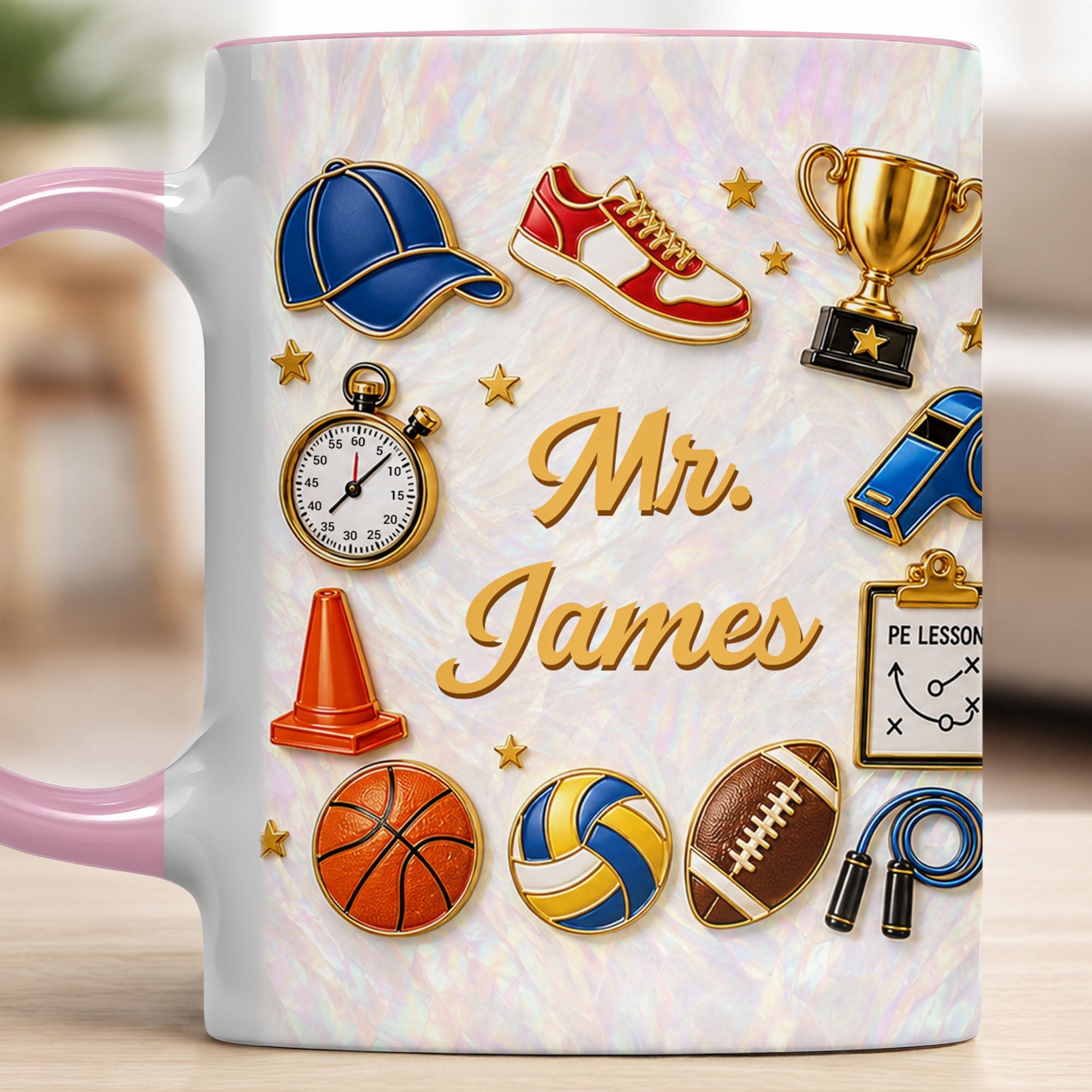 Personalized Accent Mug Custom Teacher Gift with Mother of Pearl Mosaic