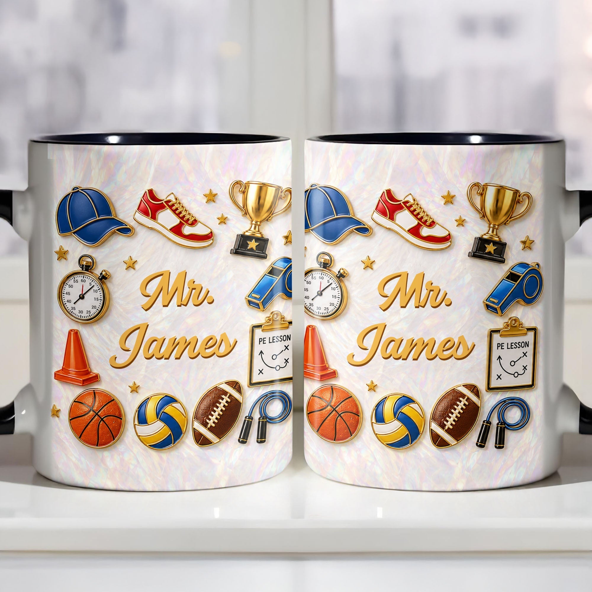 Personalized Accent Mug Custom Teacher Gift with Mother of Pearl Mosaic
