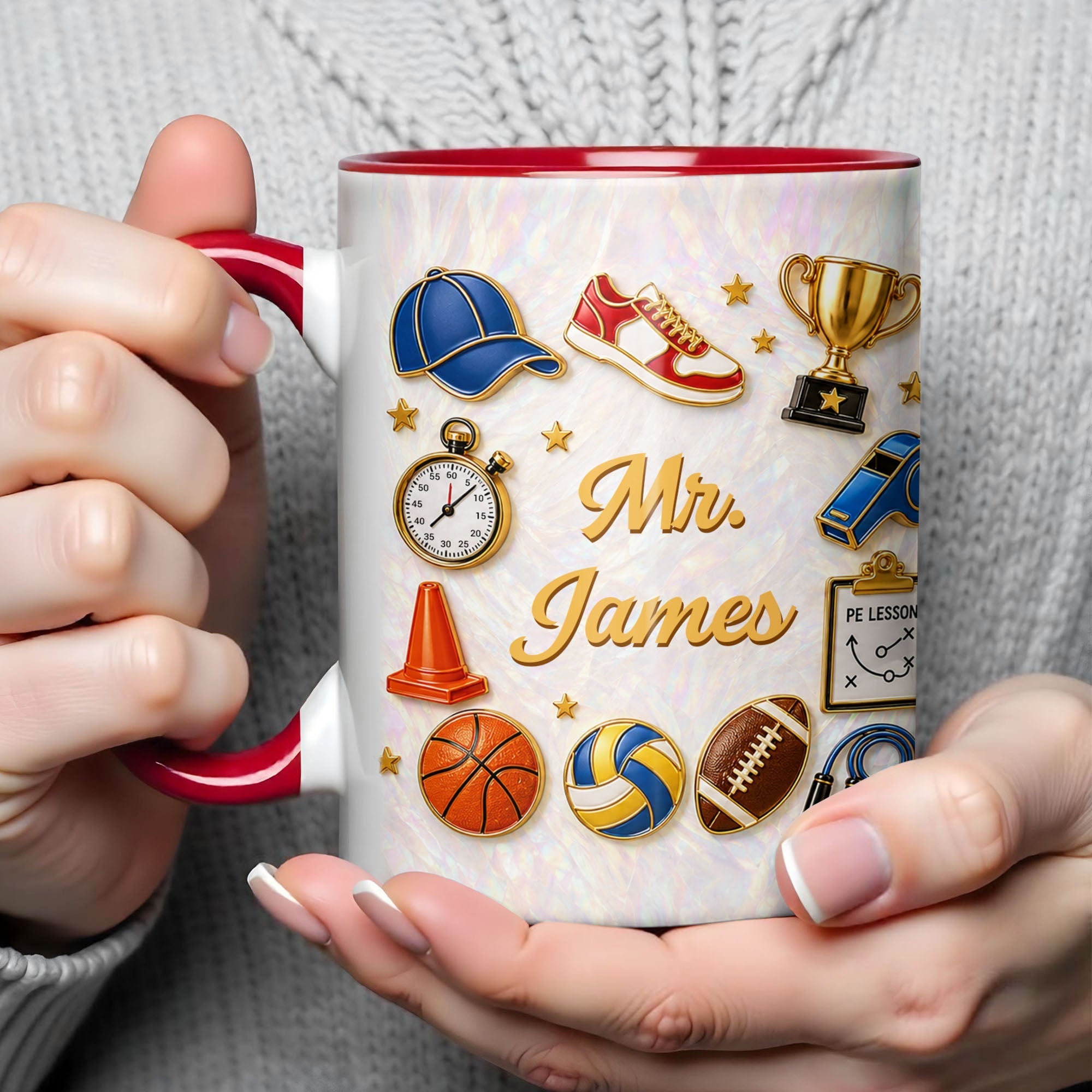 Personalized Accent Mug Custom Teacher Gift with Mother of Pearl Mosaic