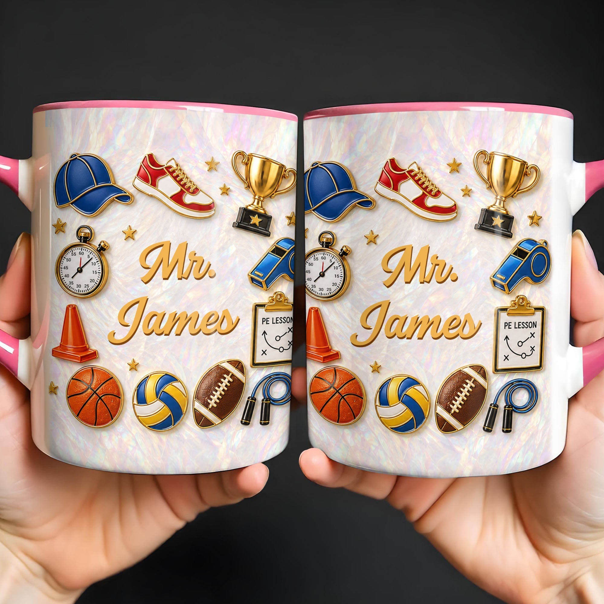 Personalized Accent Mug Custom Teacher Gift with Mother of Pearl Mosaic