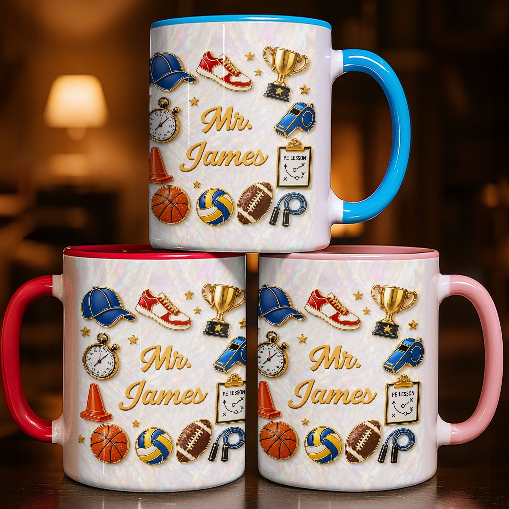 Personalized Accent Mug Custom Teacher Gift with Mother of Pearl Mosaic