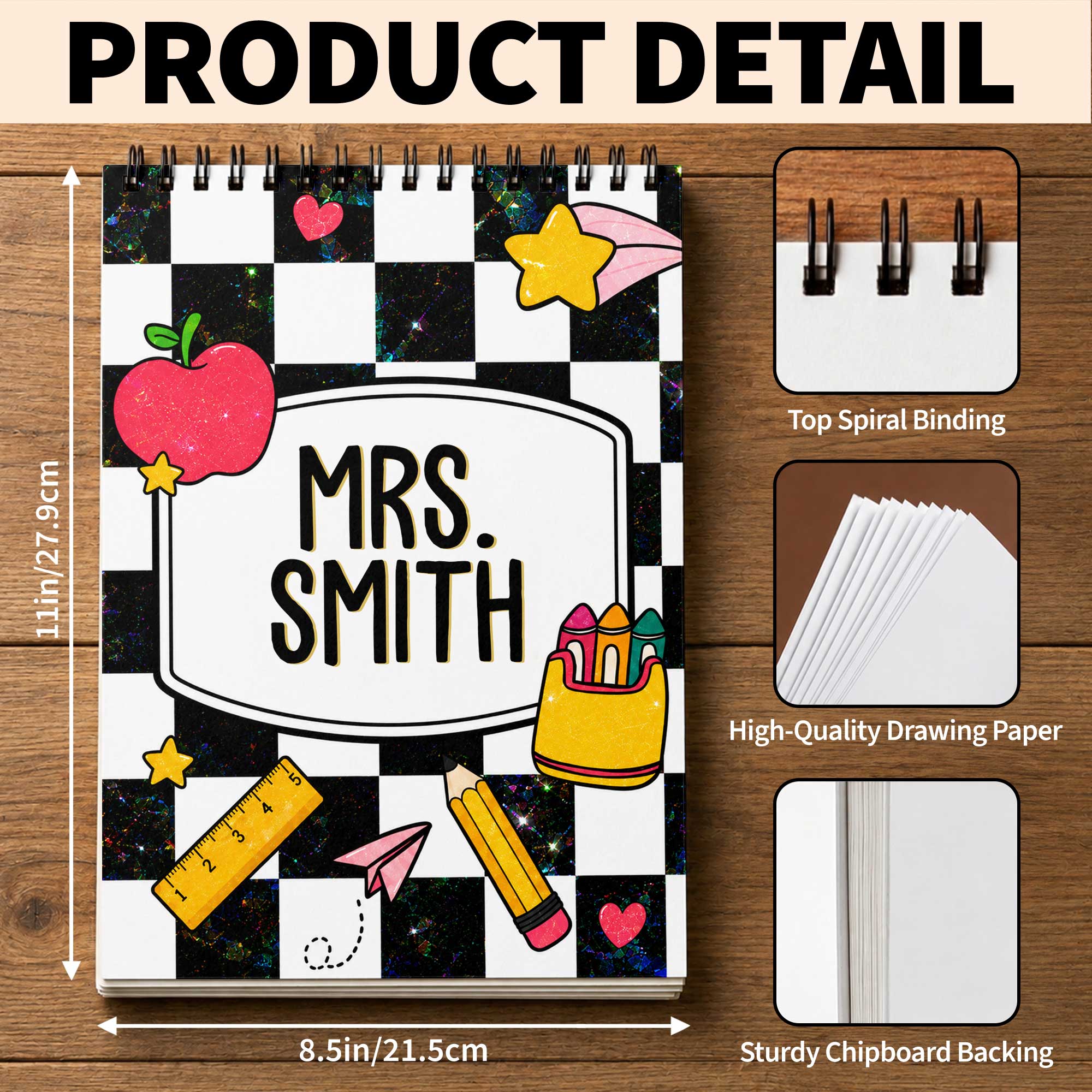 Personalized Art Sketch Book Custom Cover for Teachers Gift