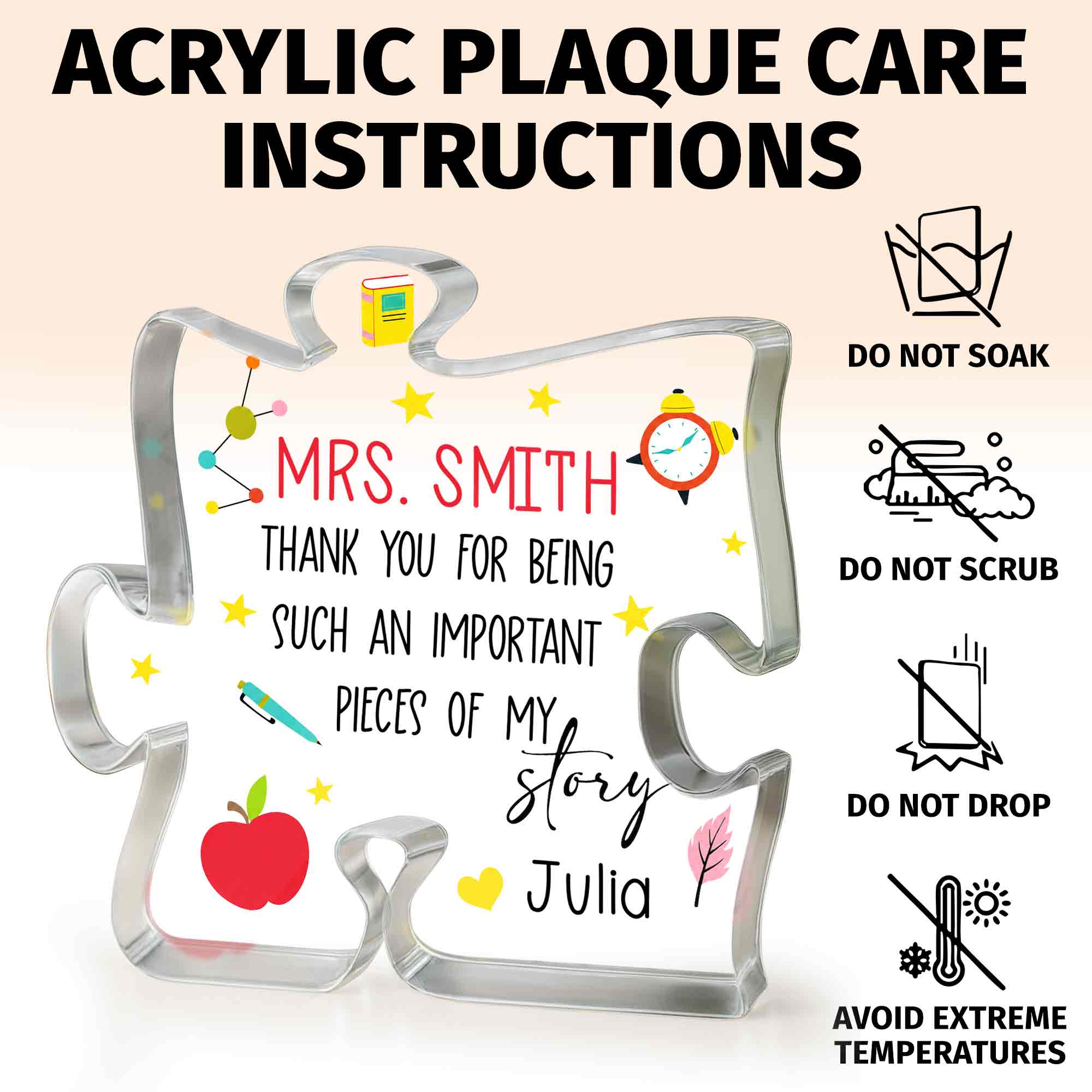 Personalized Custom Puzzle Acrylic Plaque Gift for Teacher
