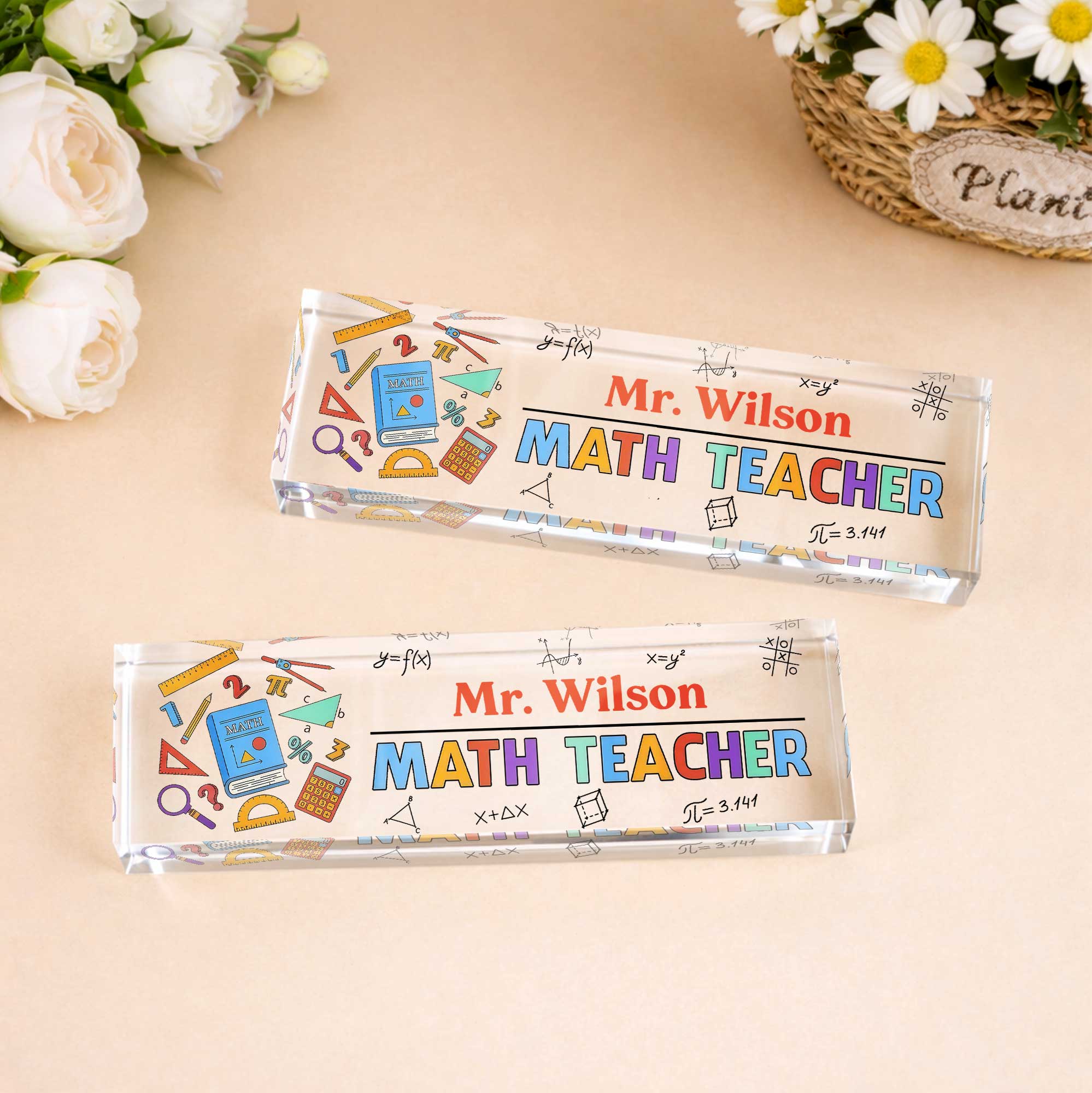 Personalized Math Teacher Acrylic Desk Name Plate Gift