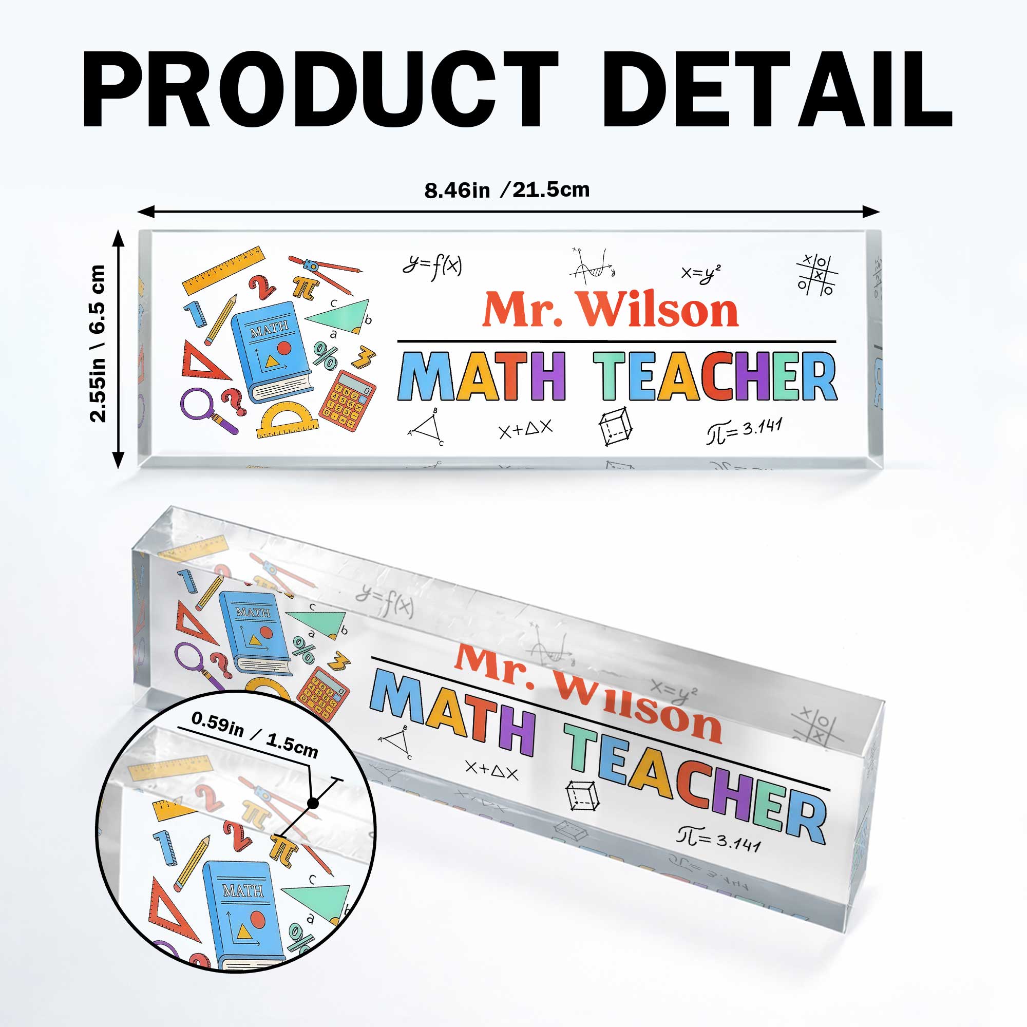Personalized Math Teacher Acrylic Desk Name Plate Gift