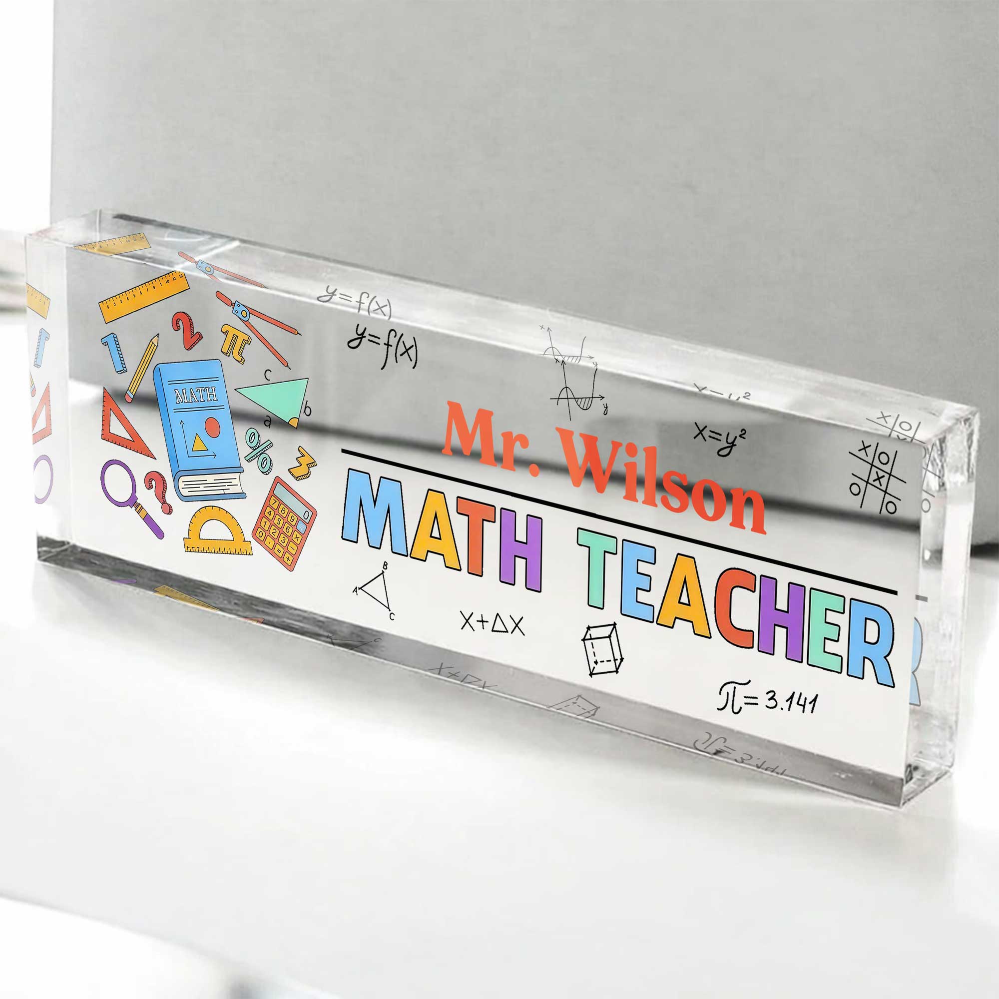 Personalized Math Teacher Acrylic Desk Name Plate Gift
