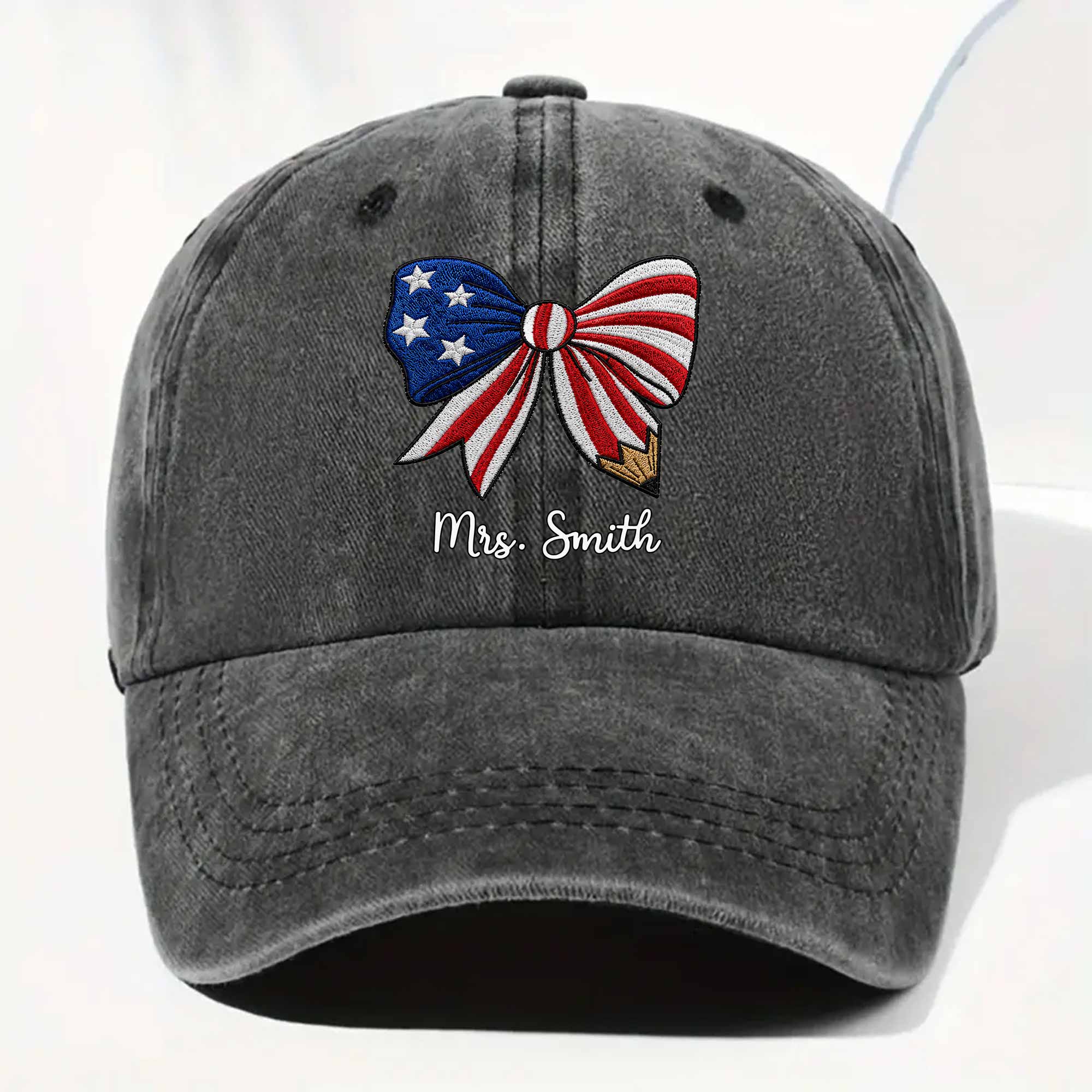 Personalized American Flag Teacher Denim Cap Custom Name Gift