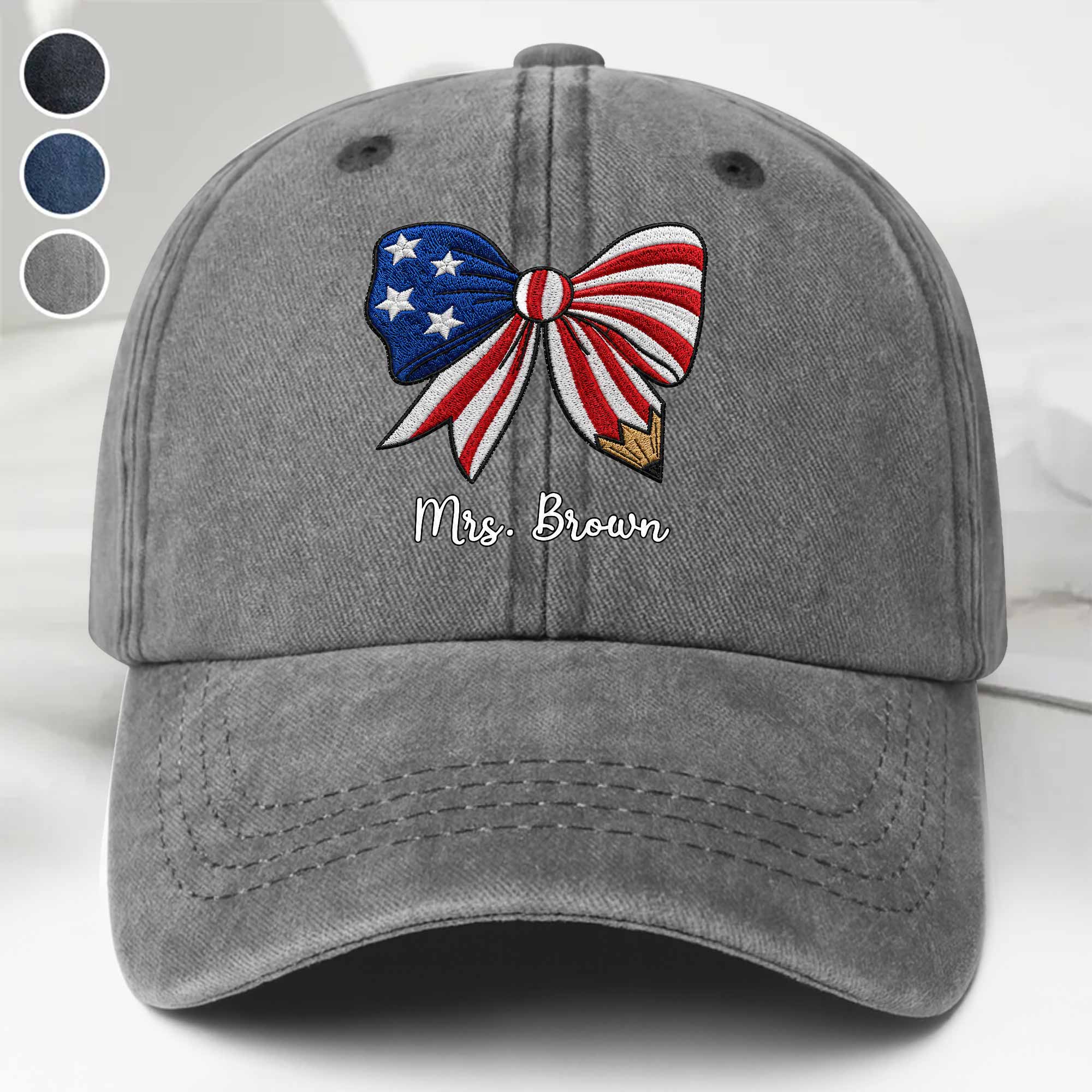 Personalized American Flag Teacher Denim Cap Custom Name Gift