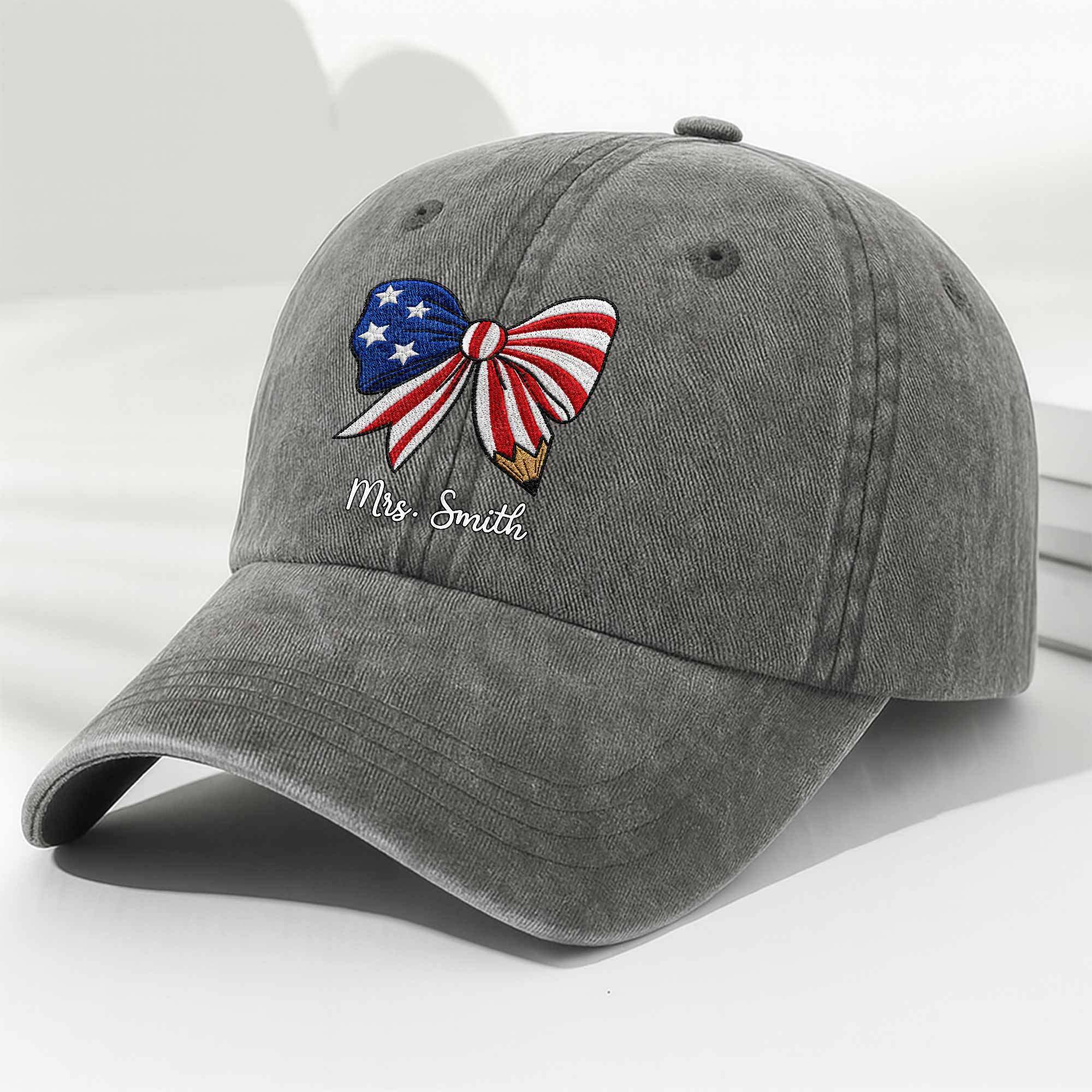 Personalized American Flag Teacher Denim Cap Custom Name Gift