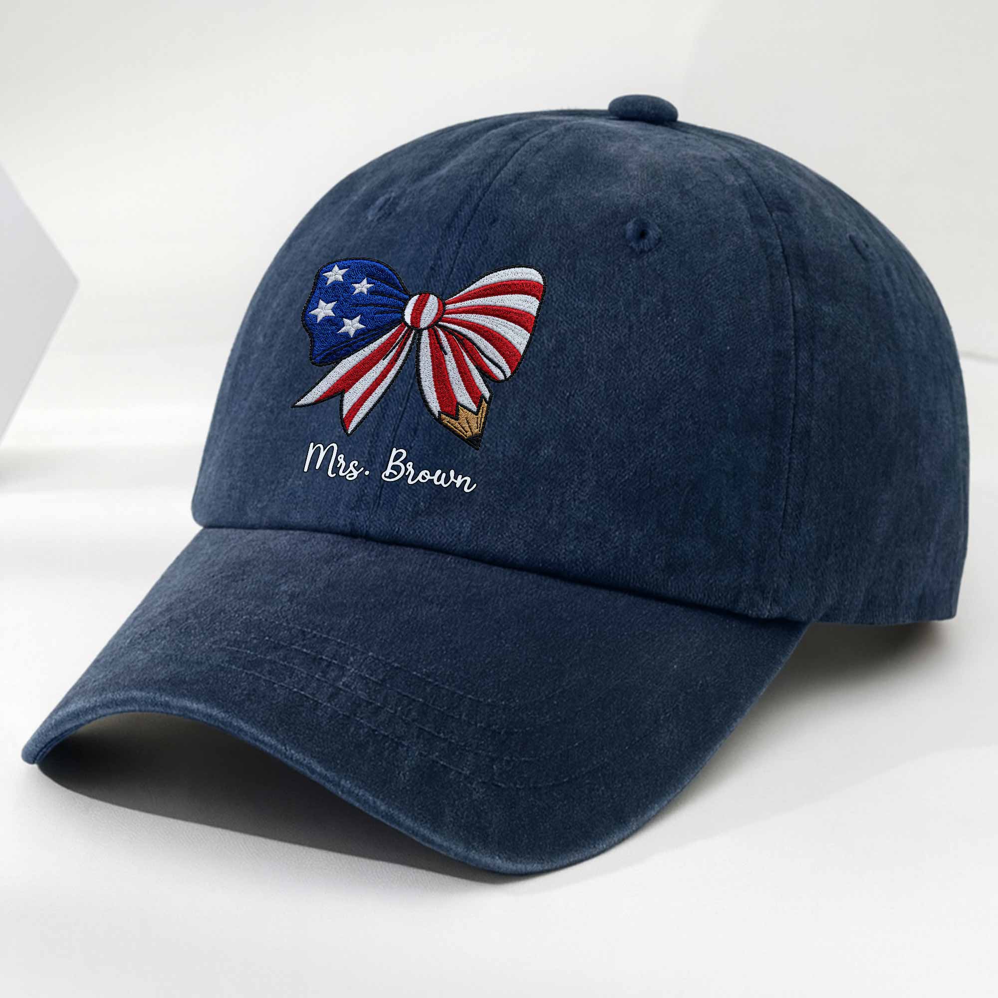 Personalized American Flag Teacher Denim Cap Custom Name Gift