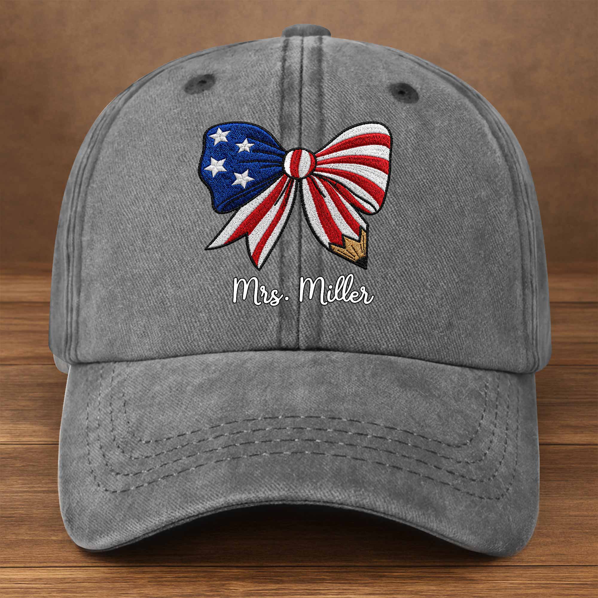 Personalized American Flag Teacher Denim Cap Custom Name Gift