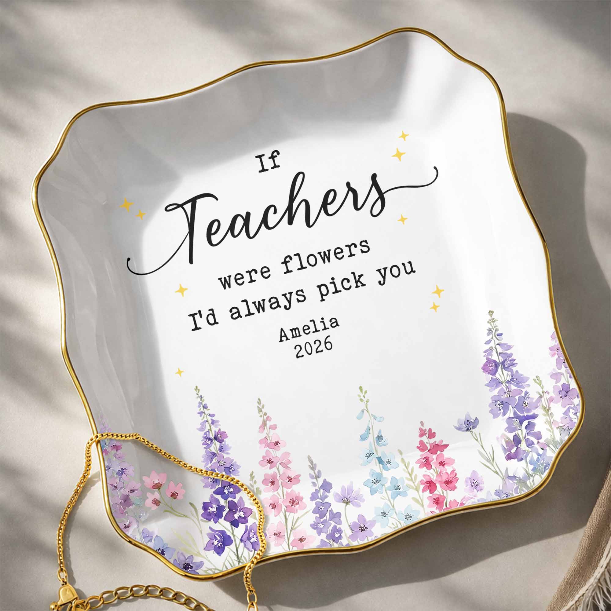 Personalized Jewelry Dish with Custom Birth Month Flowers Gift for Teacher
