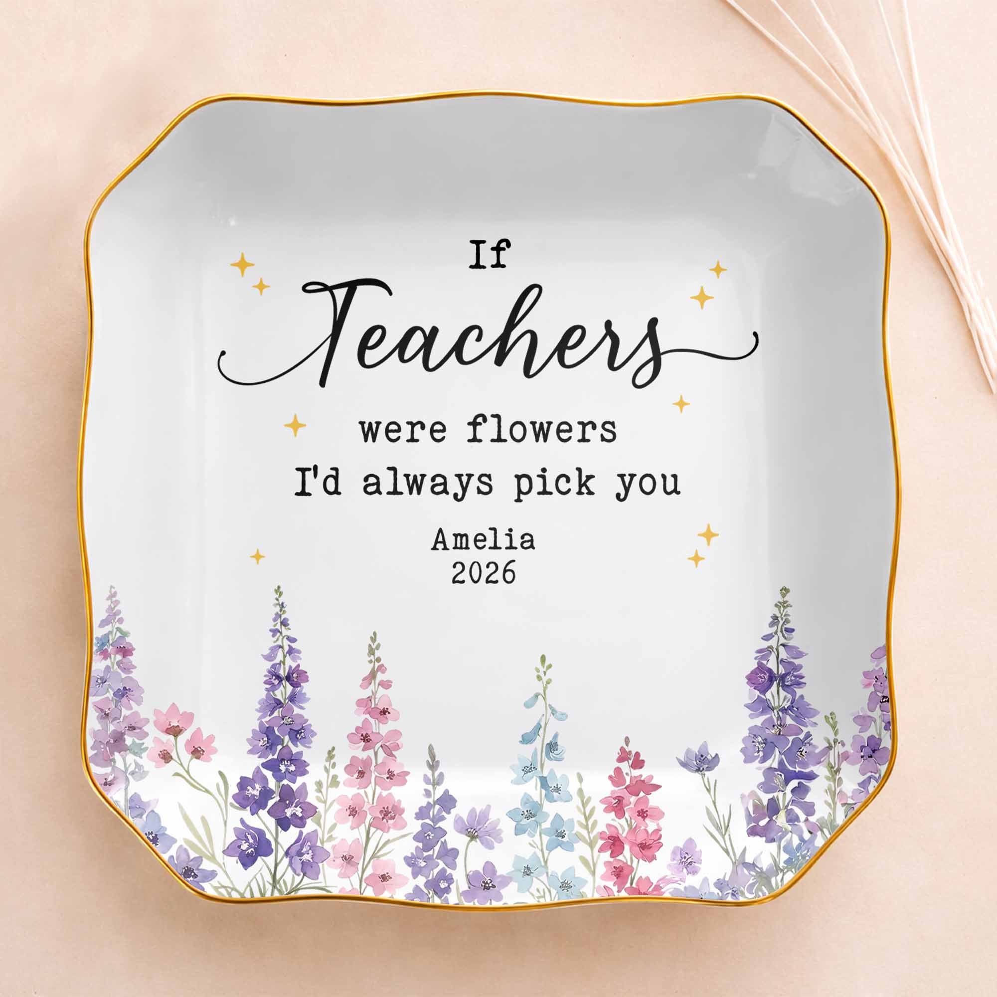 Personalized Jewelry Dish with Custom Birth Month Flowers Gift for Teacher