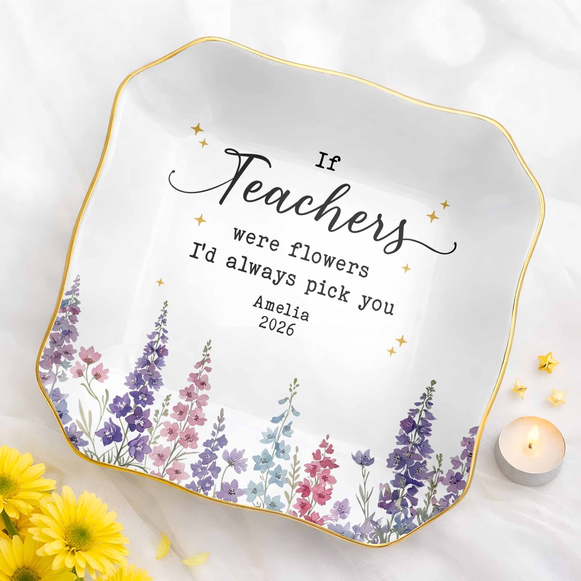 Personalized Jewelry Dish with Custom Birth Month Flowers Gift for Teacher