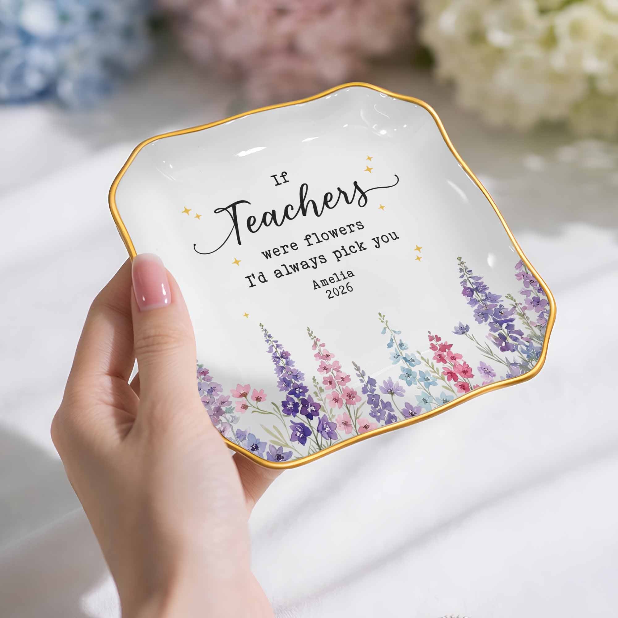 Personalized Jewelry Dish with Custom Birth Month Flowers Gift for Teacher