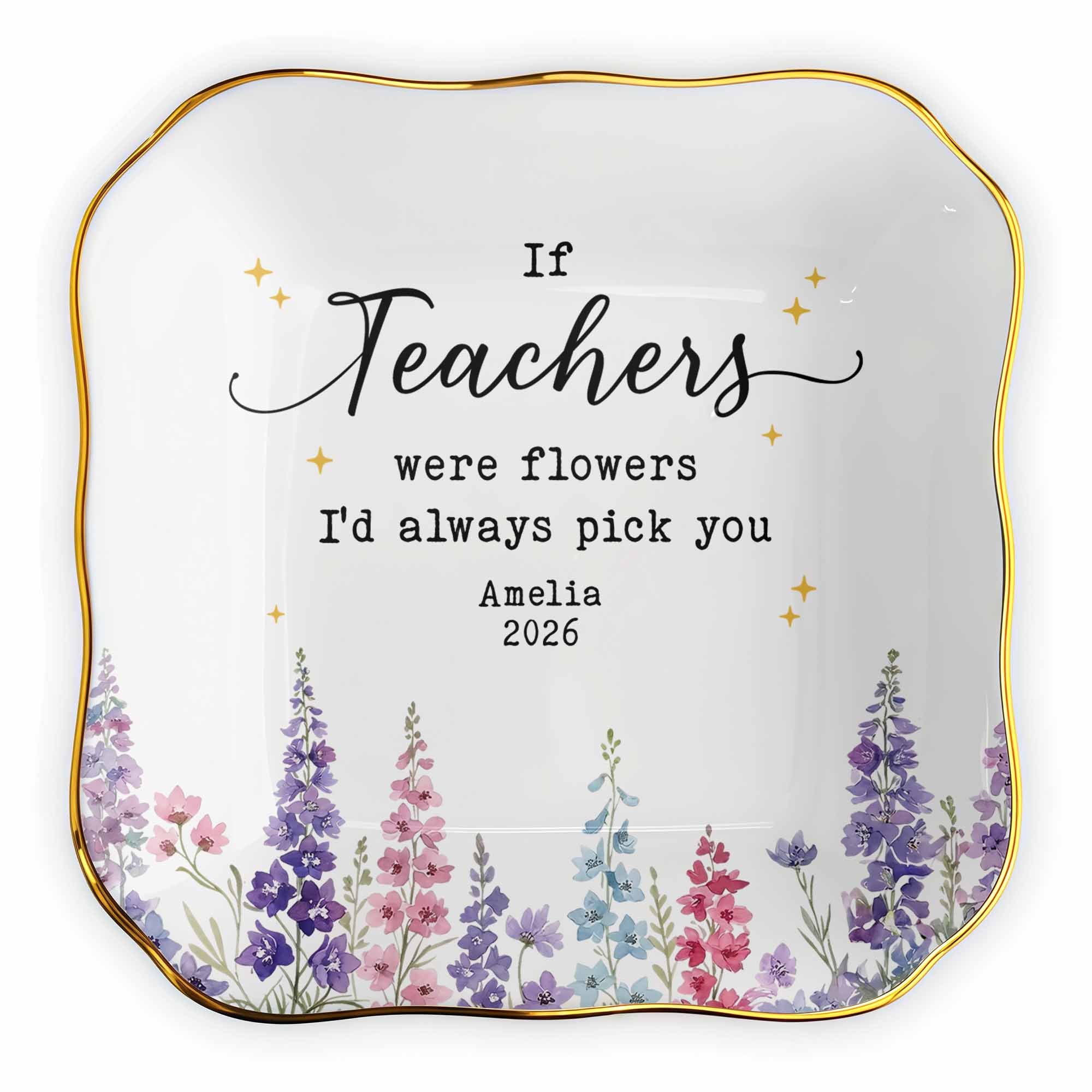 Personalized Jewelry Dish with Custom Birth Month Flowers Gift for Teacher