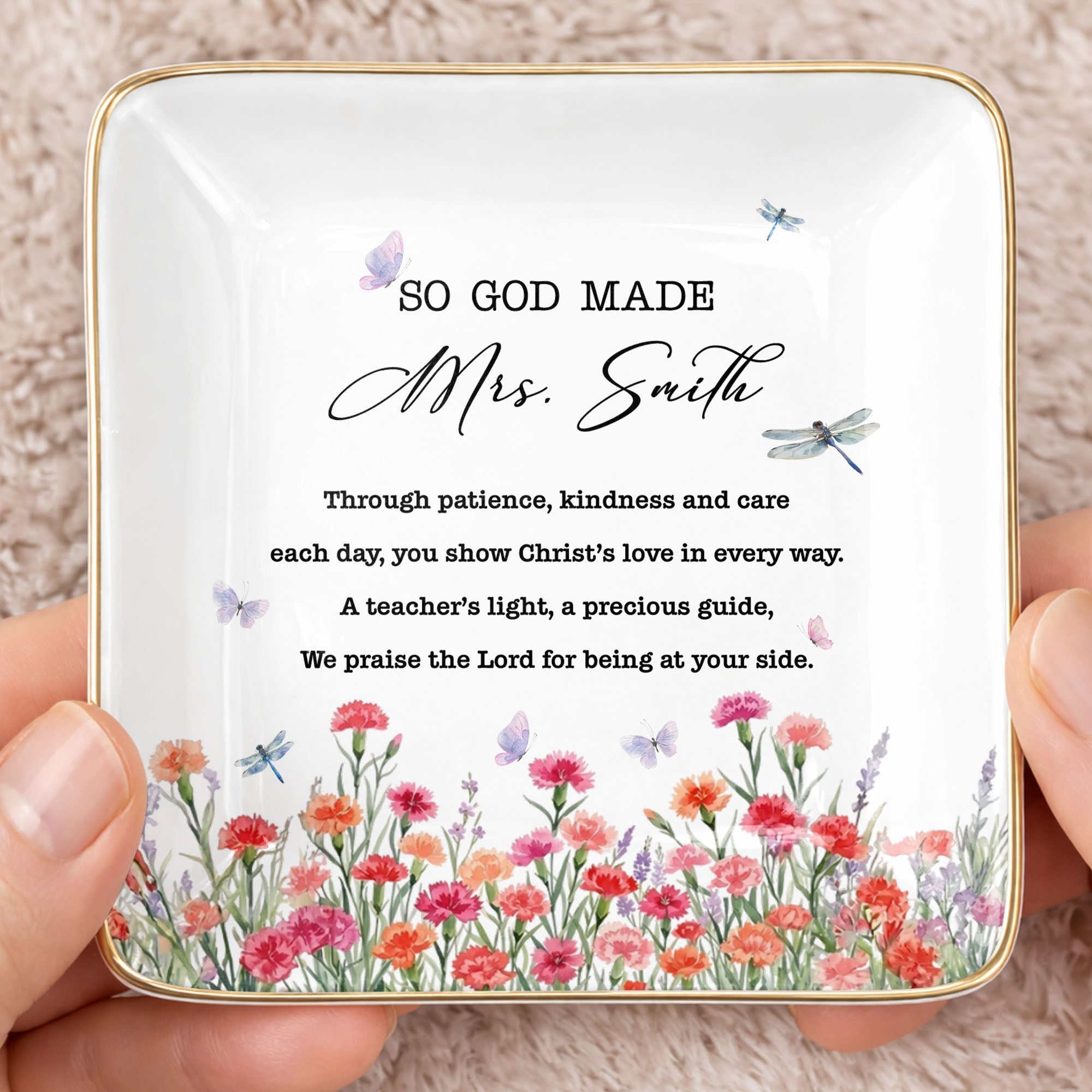 Personalized Ceramic Jewelry Dish Teacher Gift with Verse