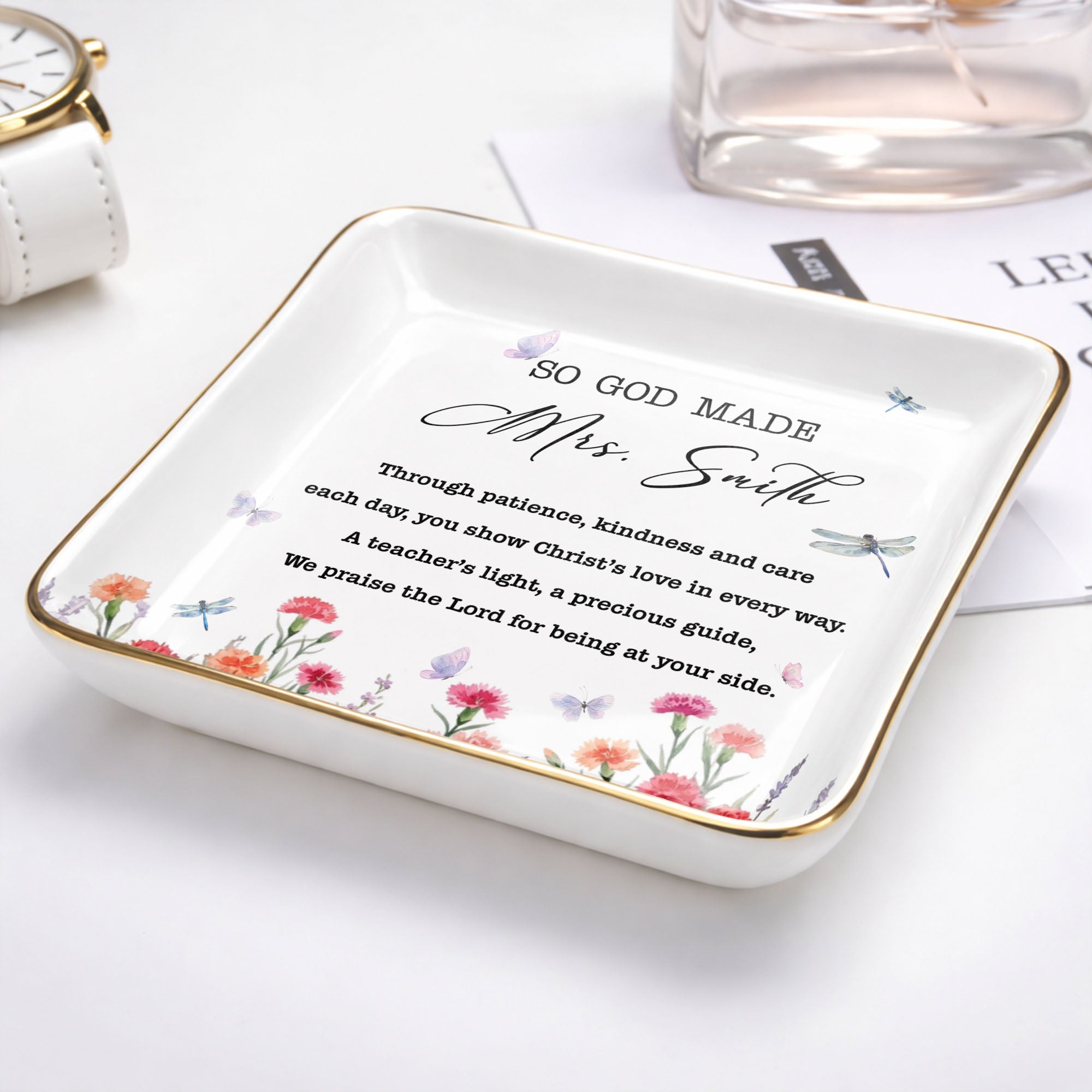 Personalized Ceramic Jewelry Dish Teacher Gift with Verse