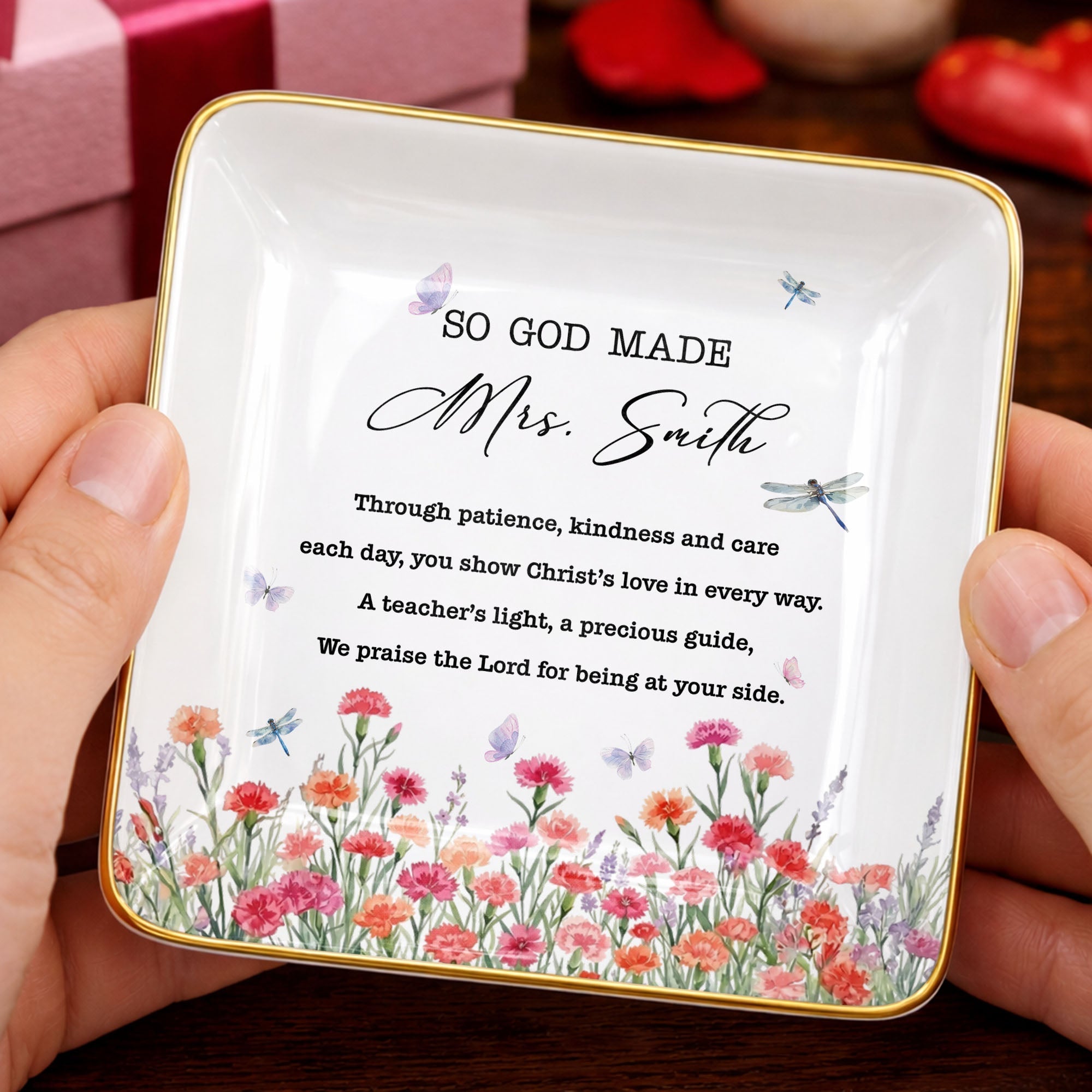 Personalized Ceramic Jewelry Dish Teacher Gift with Verse