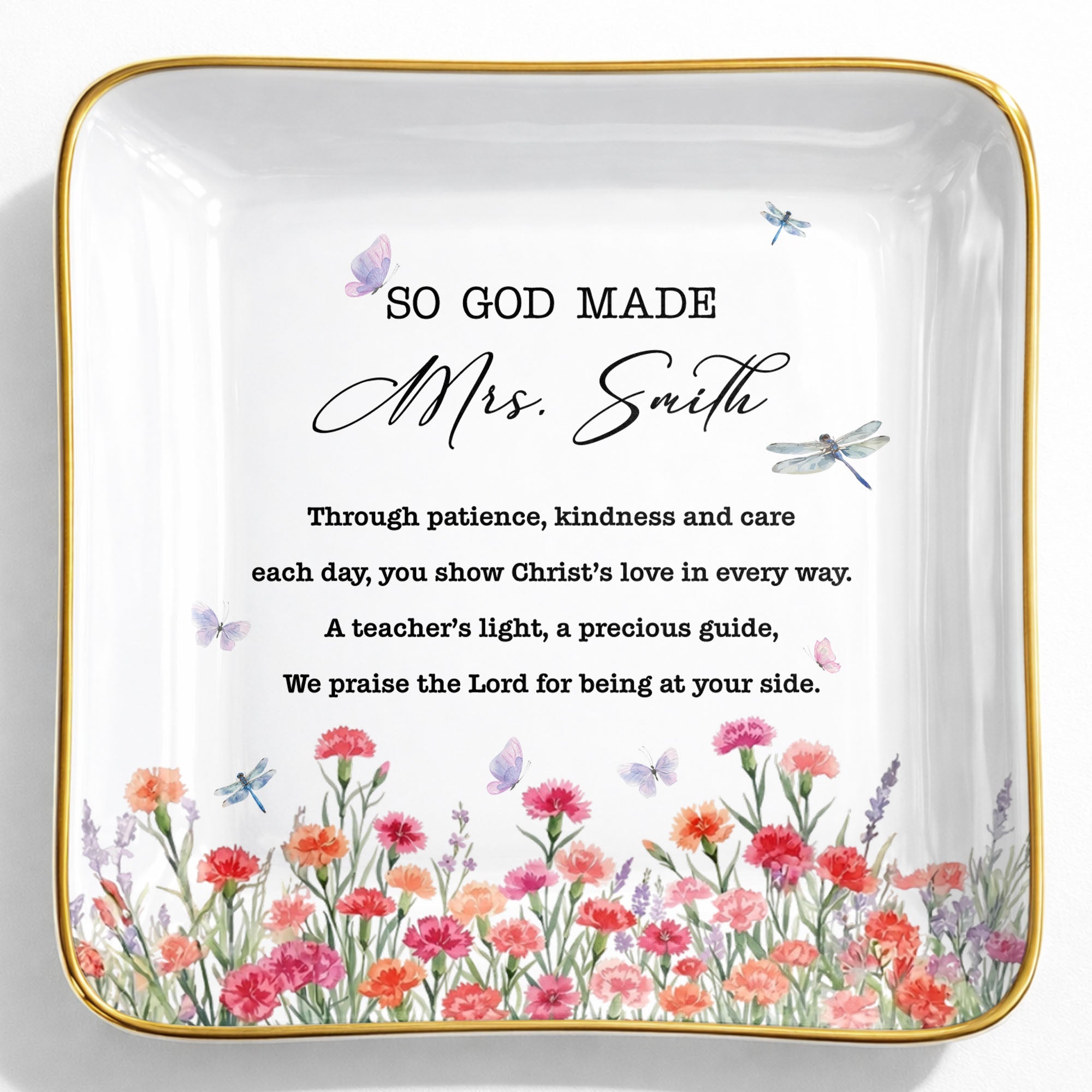 Personalized Ceramic Jewelry Dish Teacher Gift with Verse