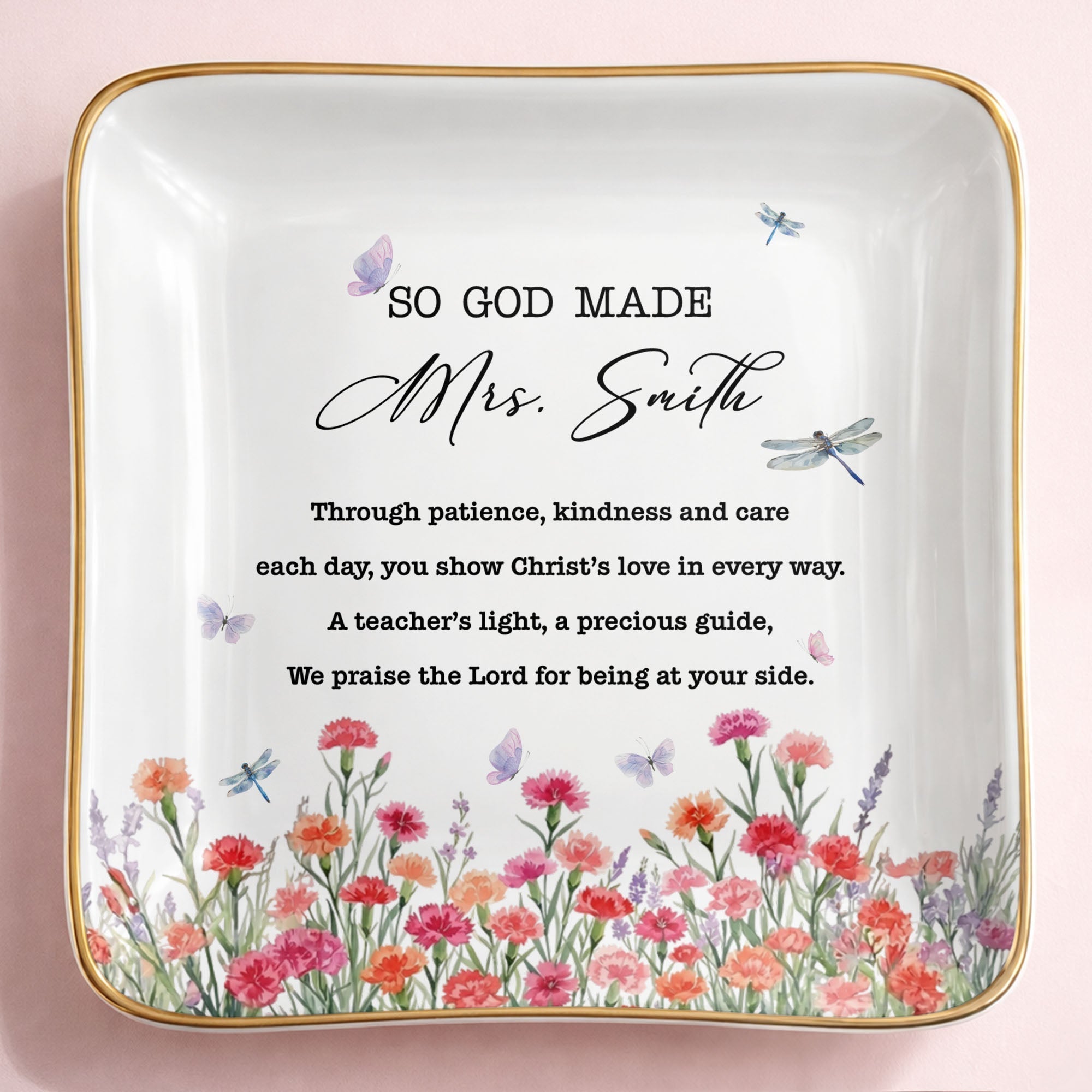 Personalized Ceramic Jewelry Dish Teacher Gift with Verse
