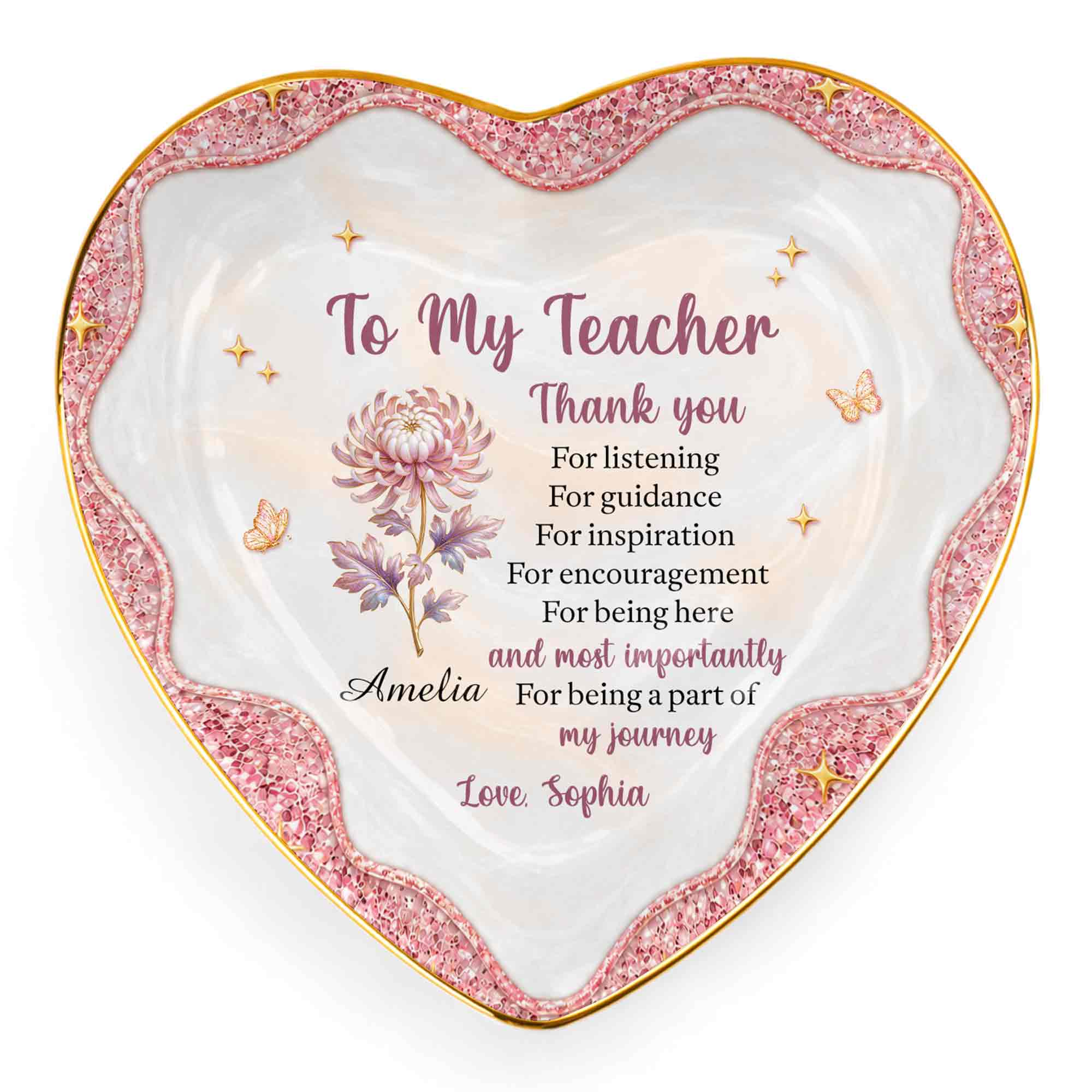 Personalized Heart Jewelry Dish Custom Name Gift for Teacher