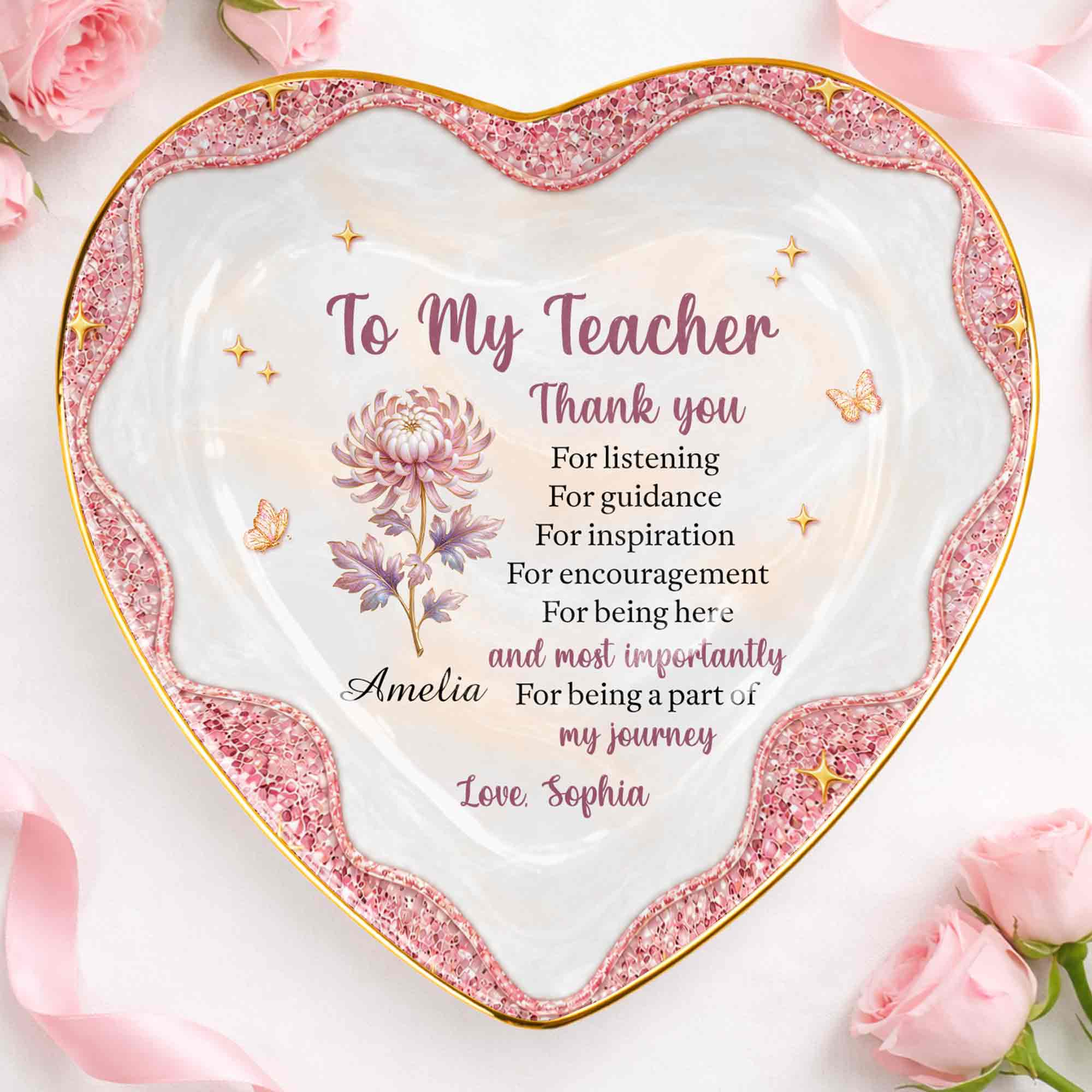Personalized Heart Jewelry Dish Custom Name Gift for Teacher