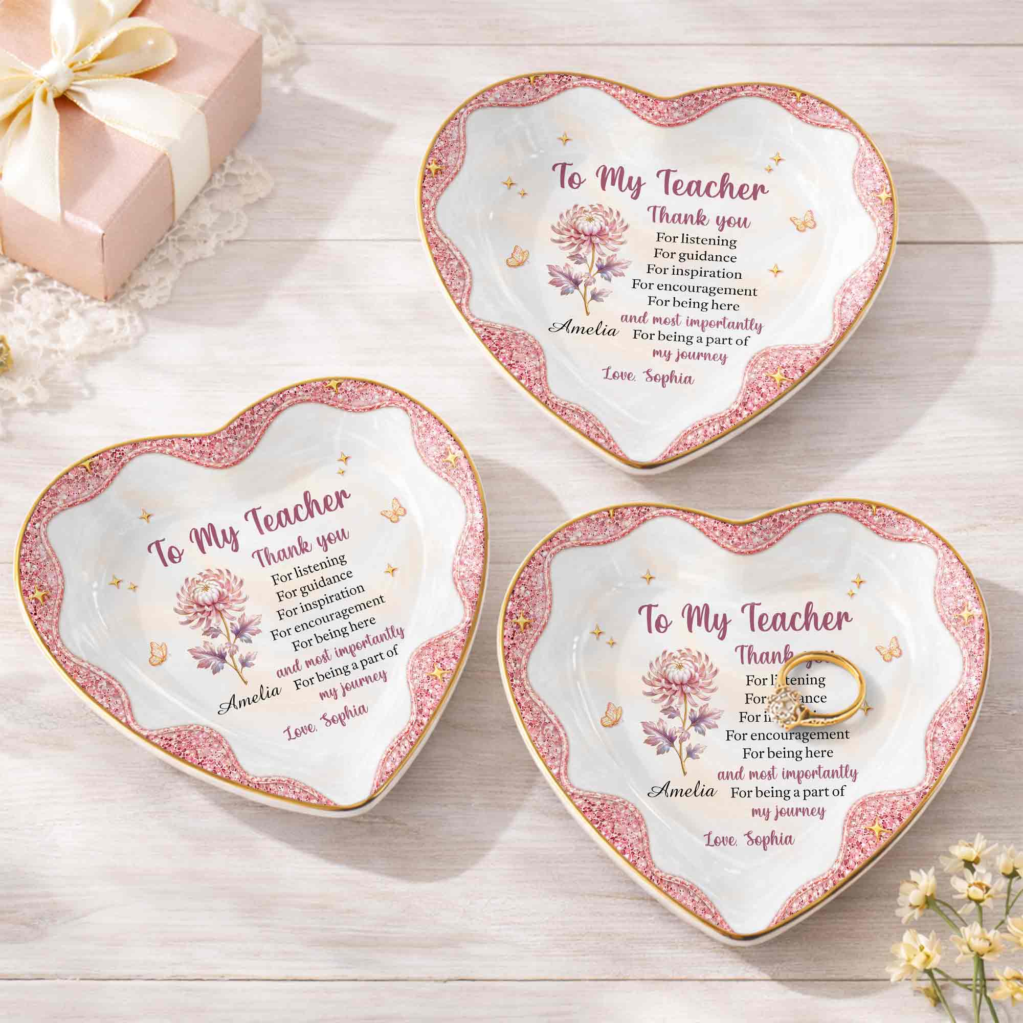 Personalized Heart Jewelry Dish Custom Name Gift for Teacher