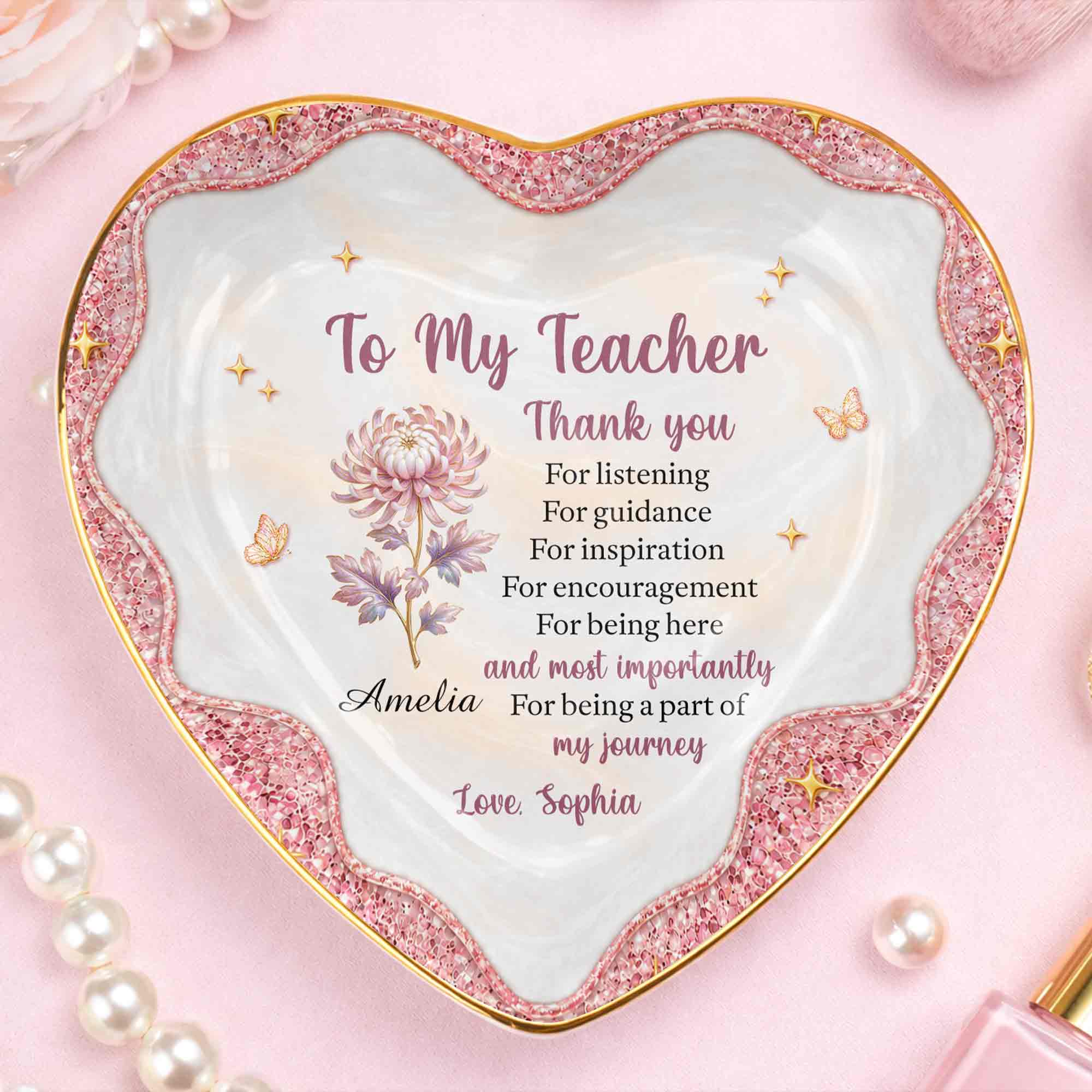 Personalized Heart Jewelry Dish Custom Name Gift for Teacher