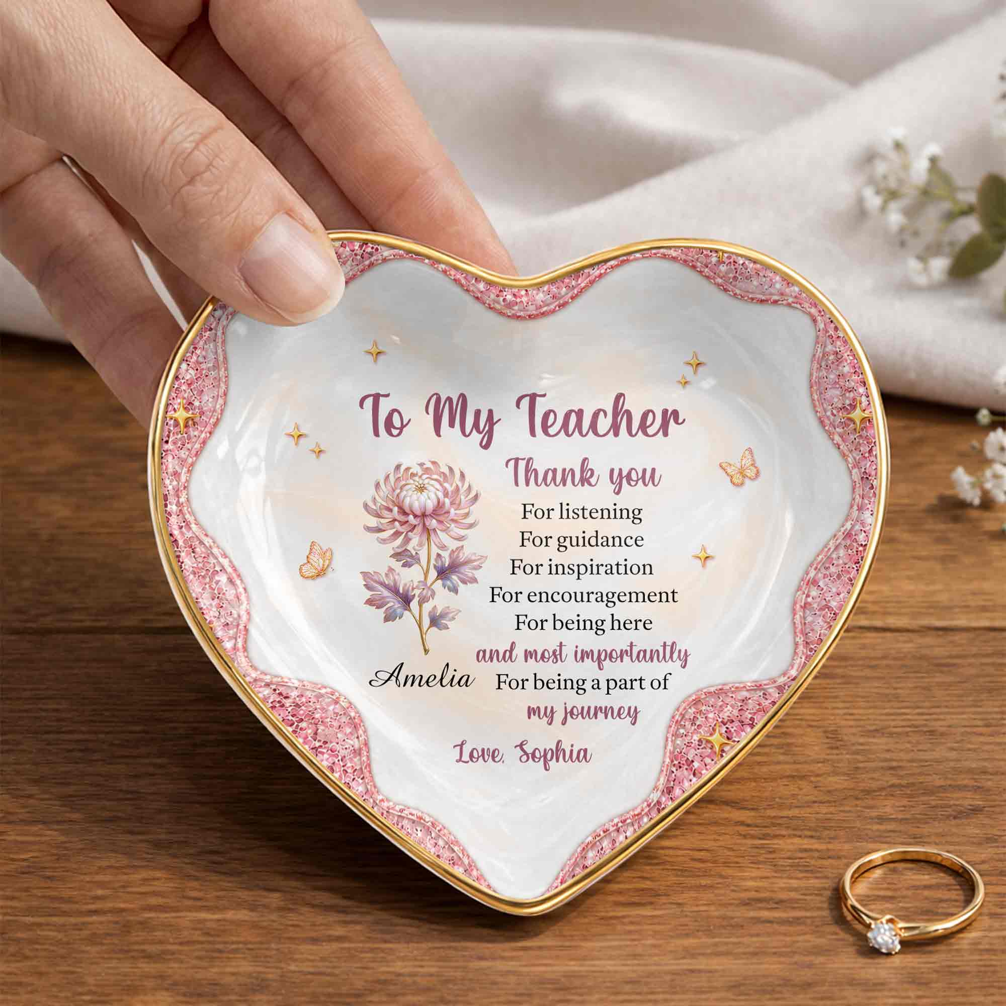 Personalized Heart Jewelry Dish Custom Name Gift for Teacher