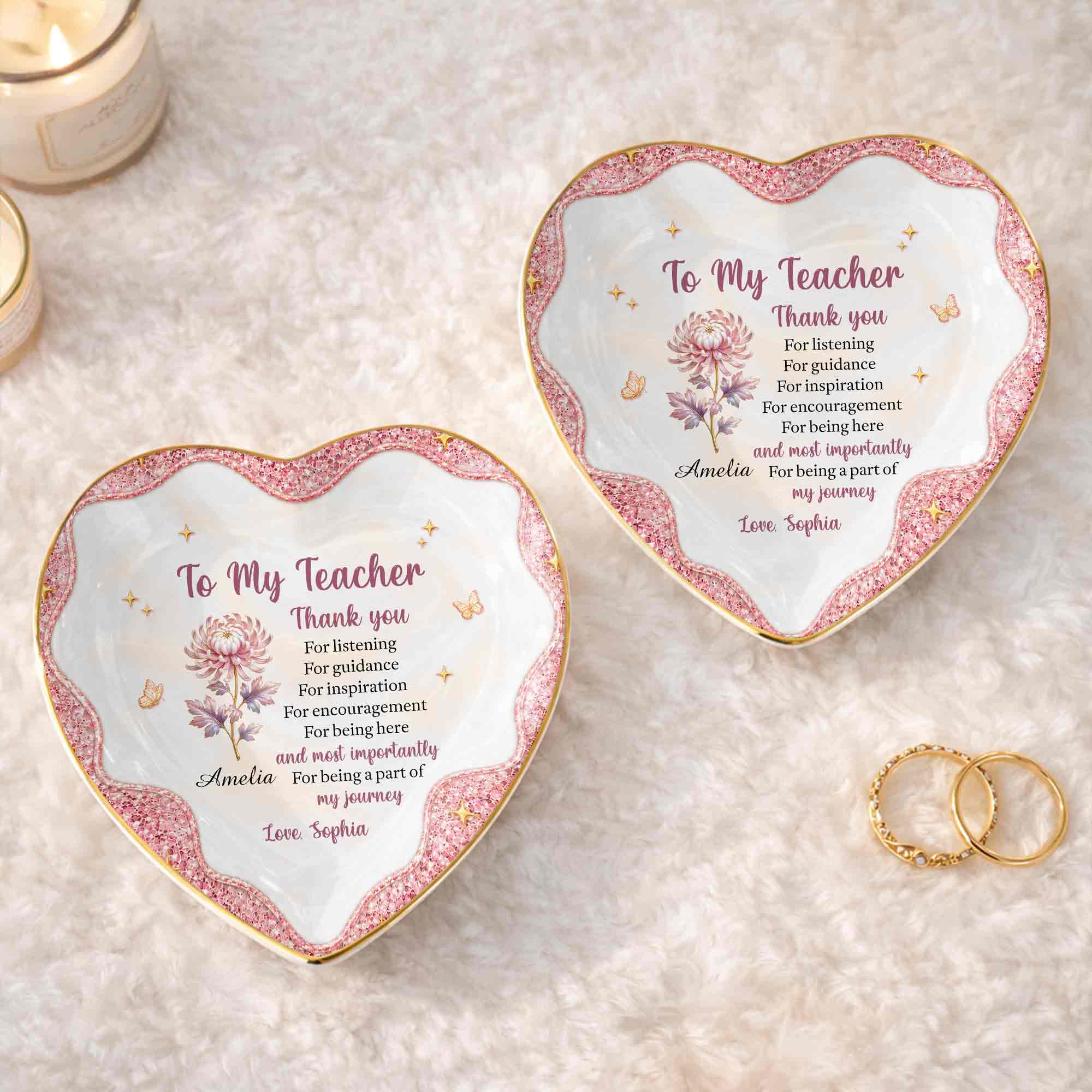 Personalized Heart Jewelry Dish Custom Name Gift for Teacher