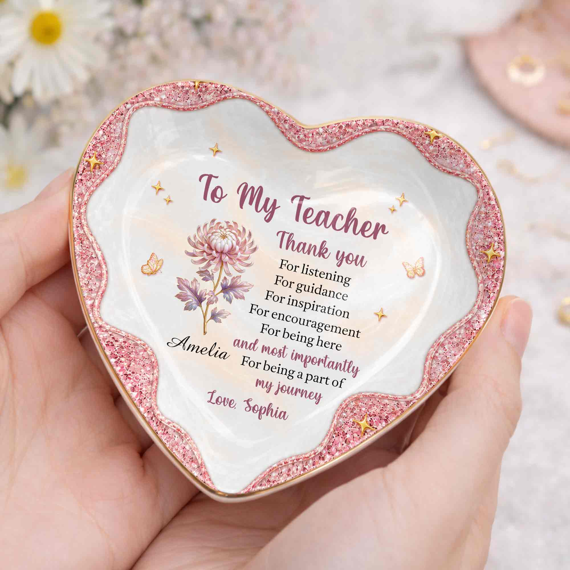 Personalized Heart Jewelry Dish Custom Name Gift for Teacher