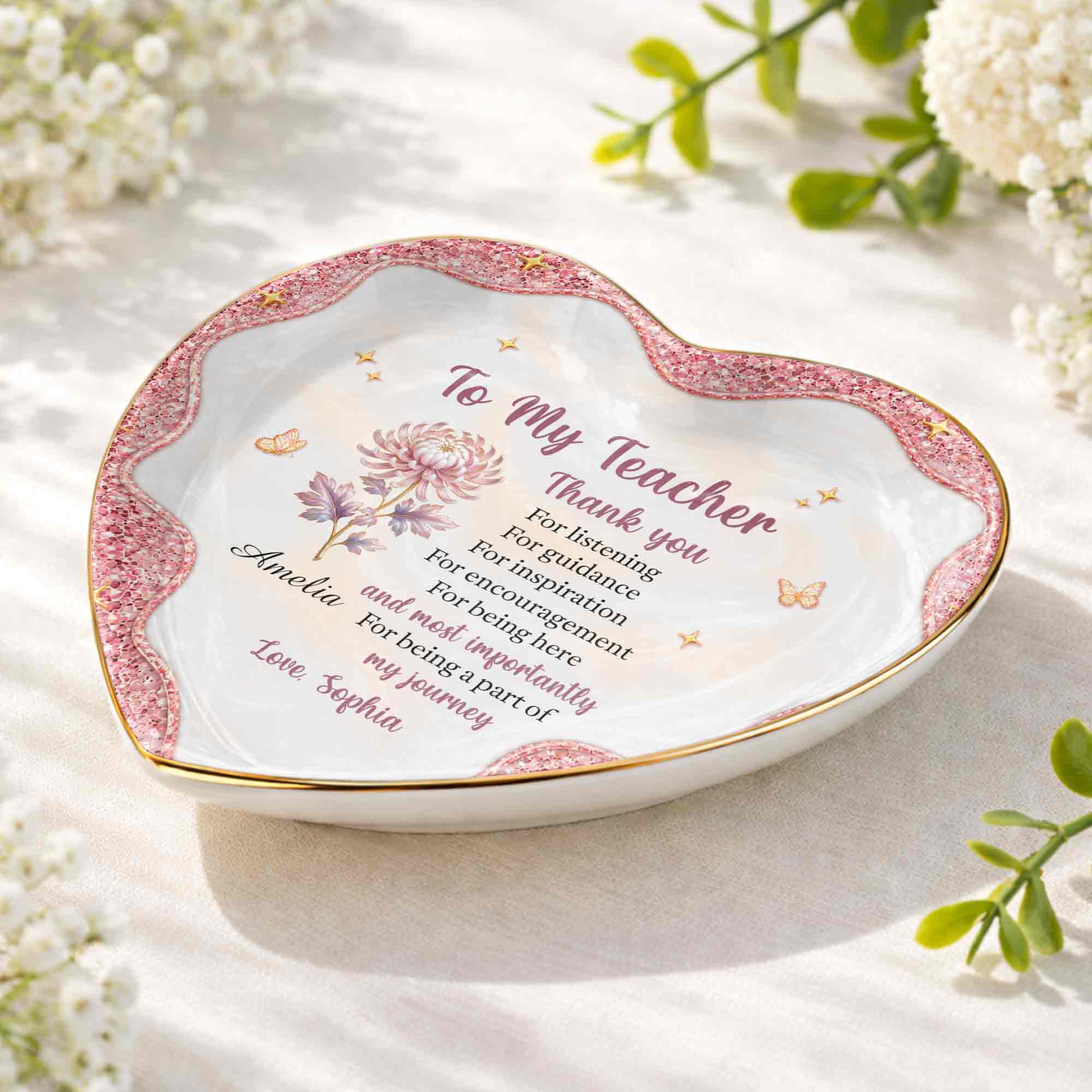 Personalized Heart Jewelry Dish Custom Name Gift for Teacher