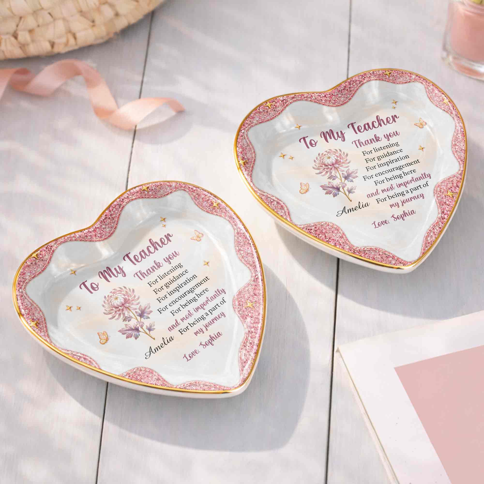 Personalized Heart Jewelry Dish Custom Name Gift for Teacher