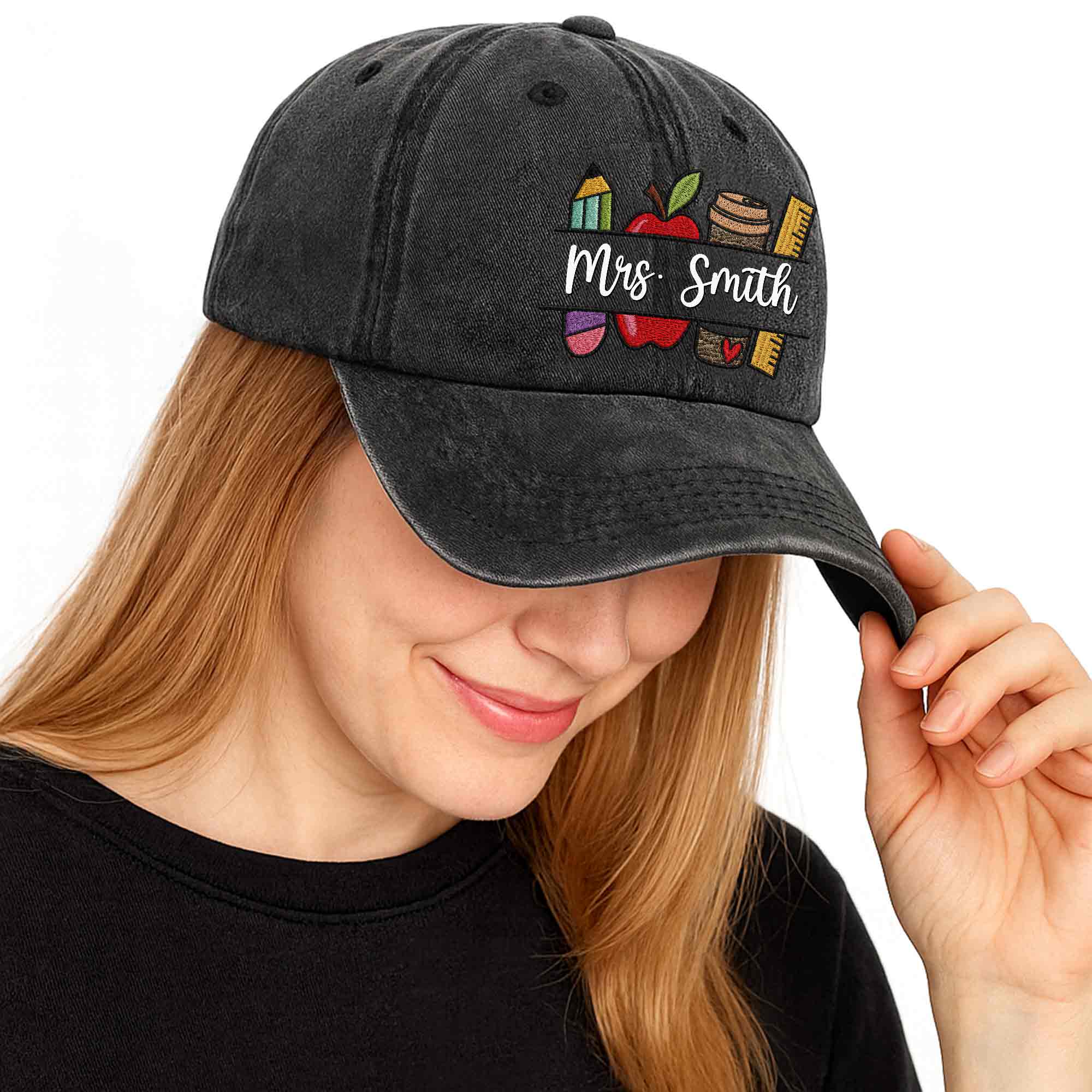 Personalized Washed Denim Cap Custom Teacher Gift Idea