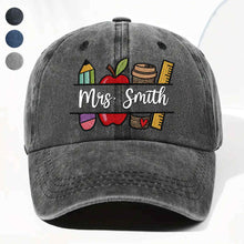 Load image into Gallery viewer, Personalized Washed Denim Cap Custom Teacher Gift Idea
