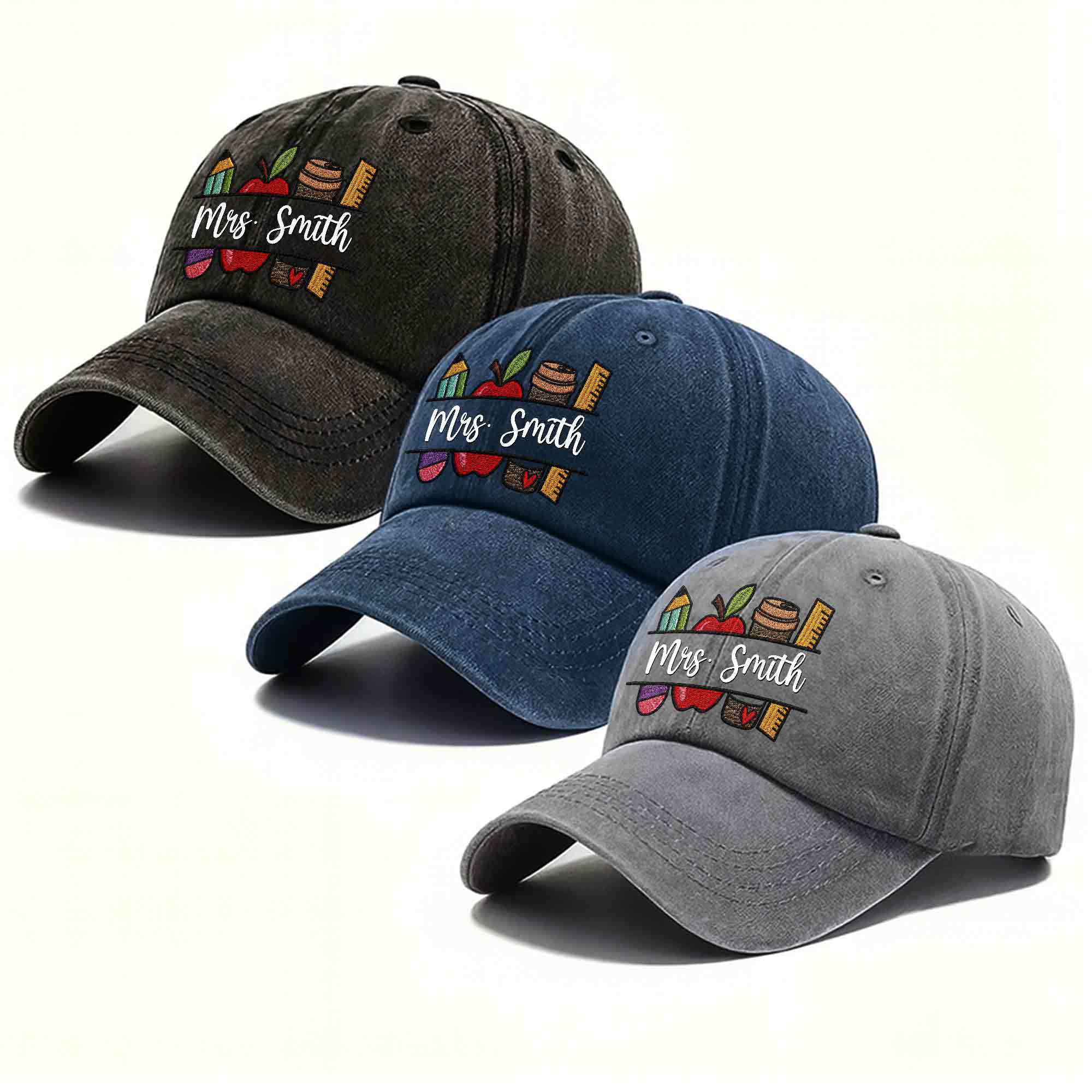 Personalized Washed Denim Cap Custom Teacher Gift Idea
