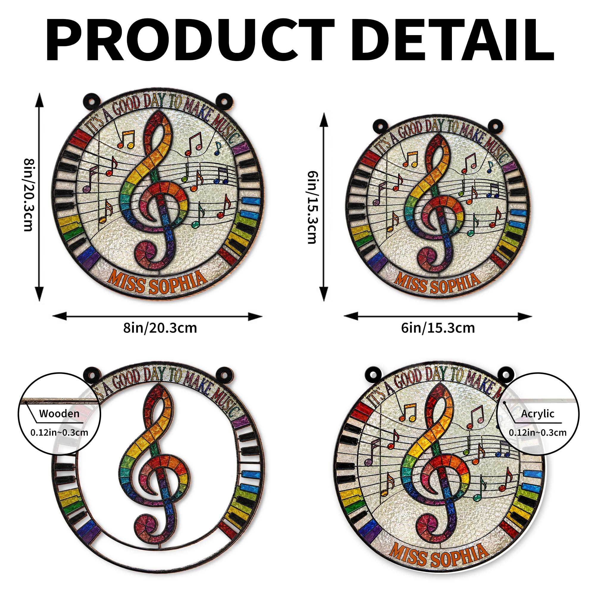 Personalized Suncatcher Music Theme Gift for Teachers - Custom Name