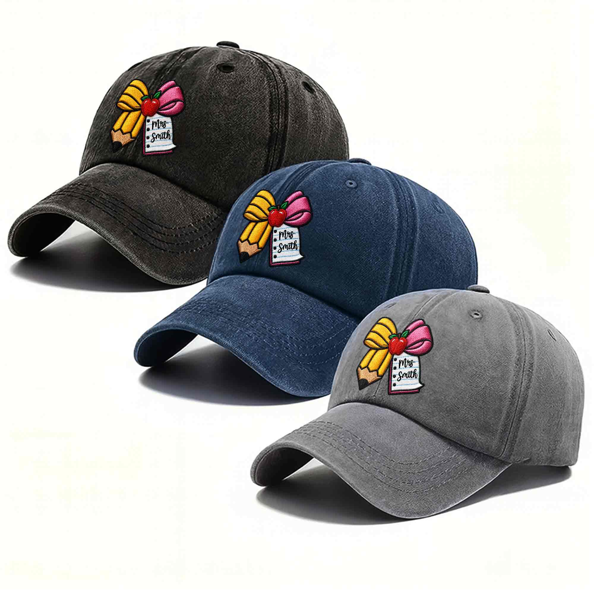 Personalized Washed Denim Cap Custom Teacher Gift for Back to School